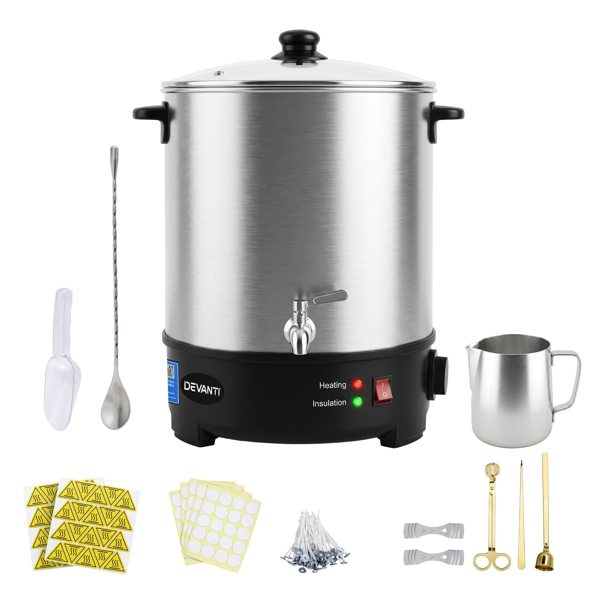 Devanti 16L Wax Melter 1500W Candle Making Pot Quick Pour Spout