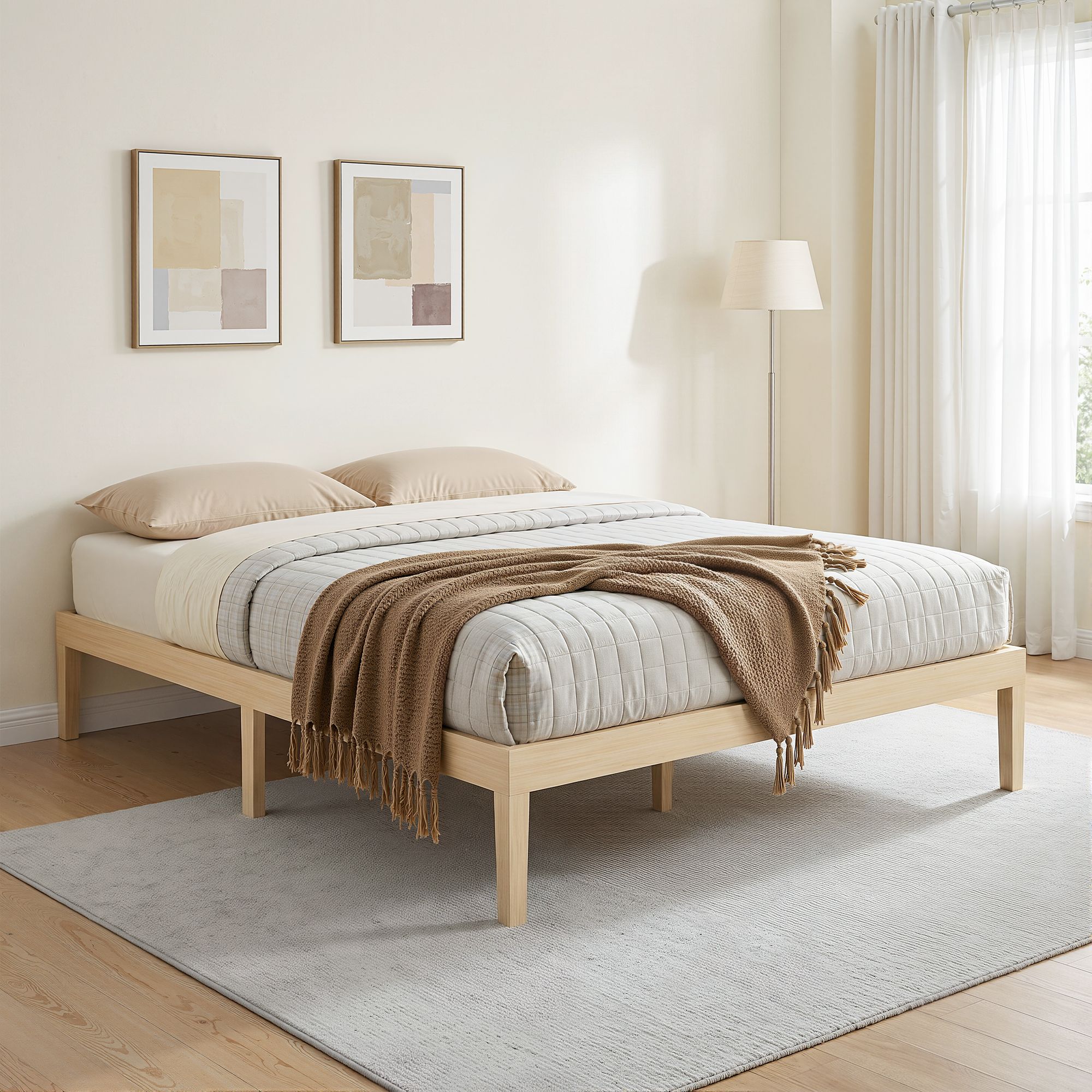 Artiss Bed Frame Double Size Wooden Base Mattress Platform Timber Pine BRUNO