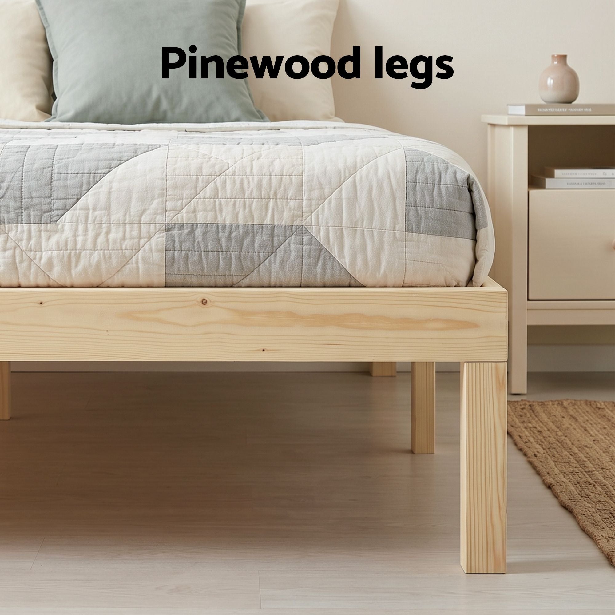 Artiss Bed Frame Queen Size Wooden Base Mattress Platform Timber Pine BRUNO