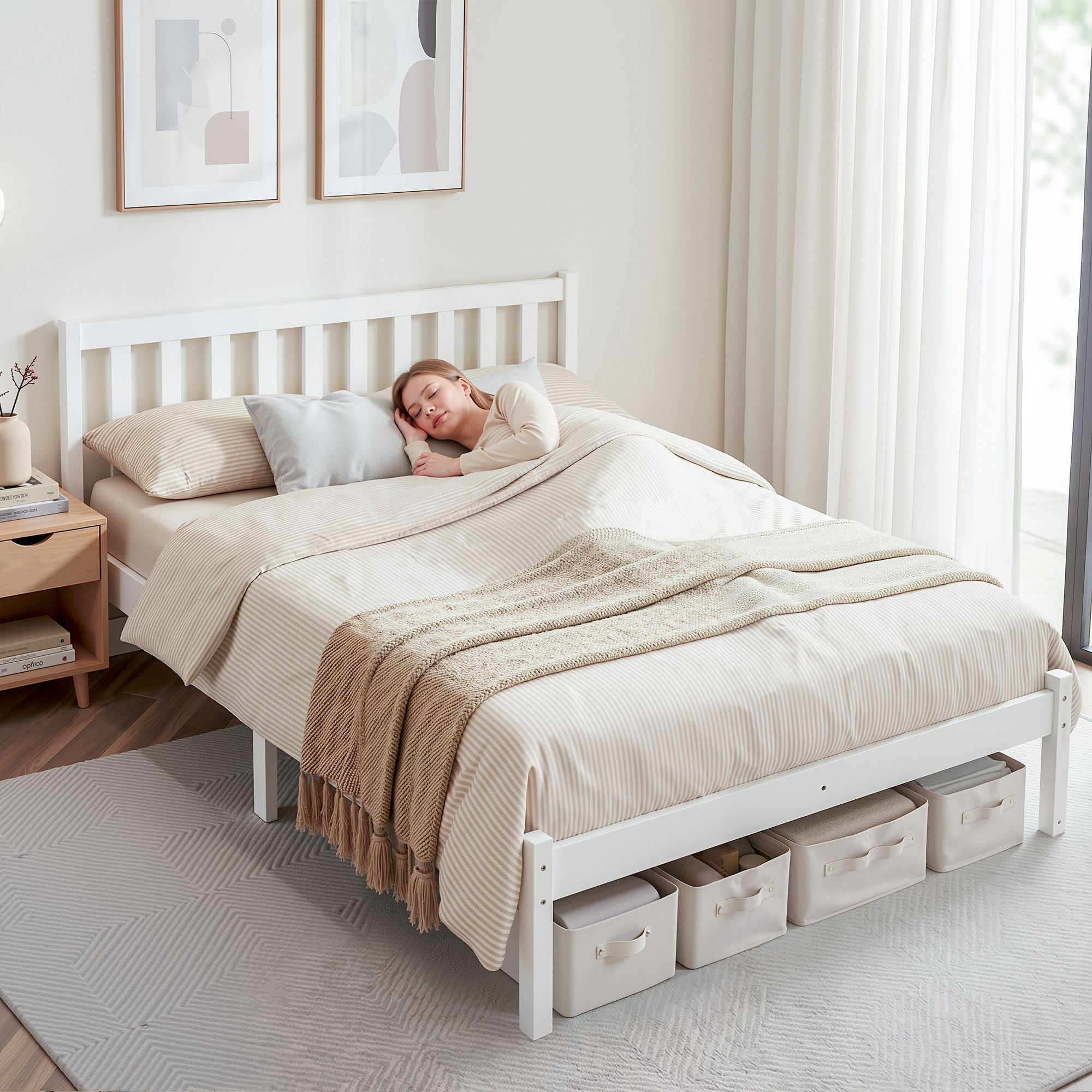Artiss Wooden Bed Frame Queen Size Pine Timber Mattress Base Bedroom
