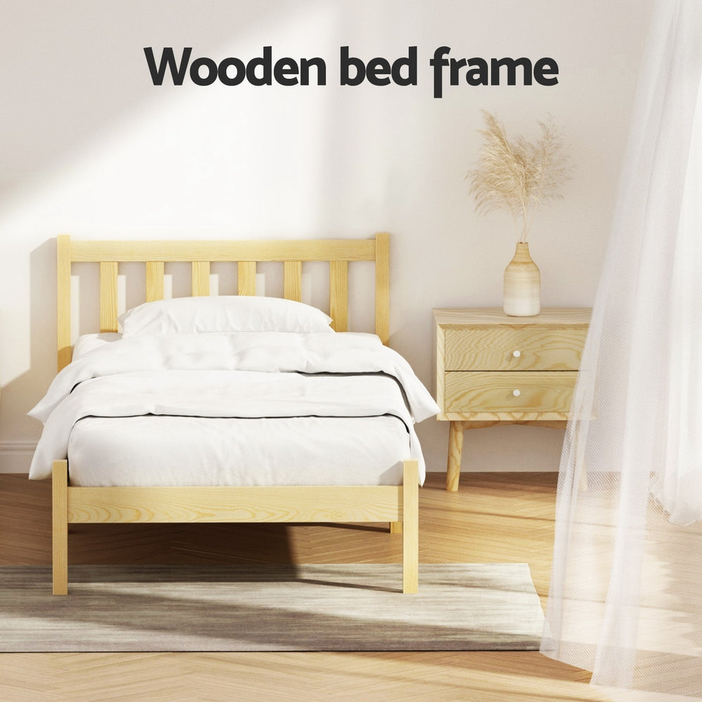 Artiss Bed Frame Wooden Single Size SOFIE Pine Timber Mattress Base OAK