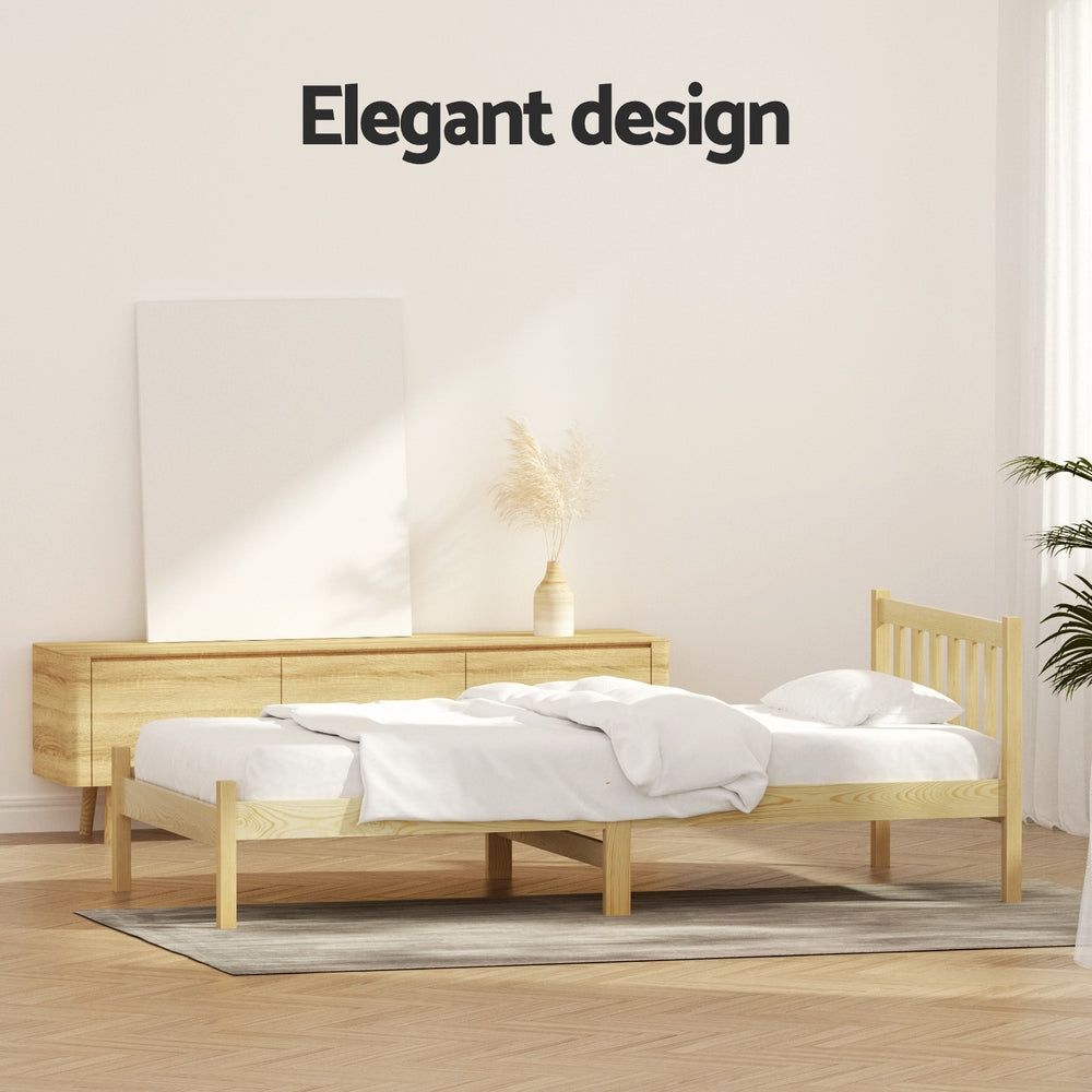 Artiss Bed Frame Wooden Single Size SOFIE Pine Timber Mattress Base OAK
