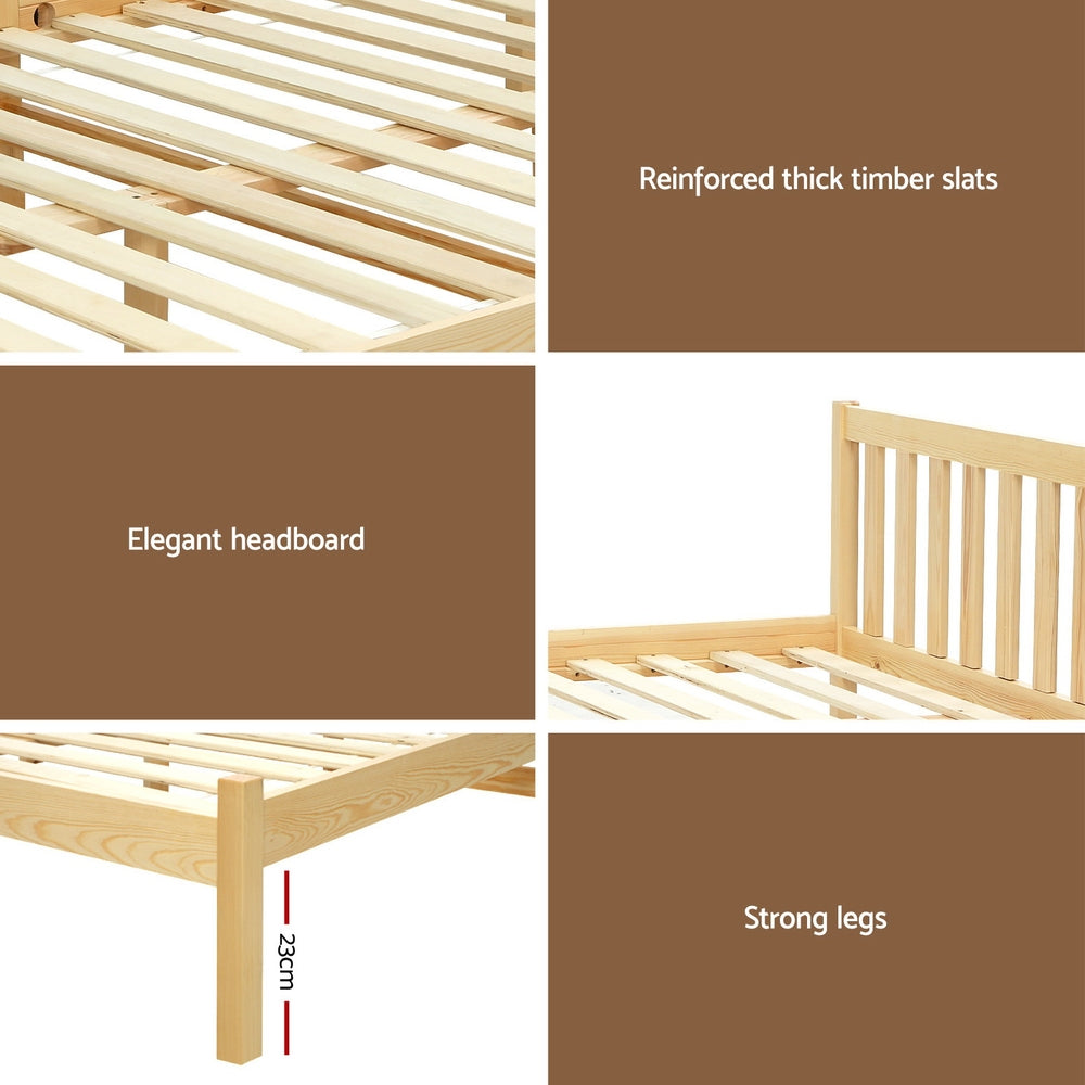 Artiss Bed Frame Wooden Single Size SOFIE Pine Timber Mattress Base OAK