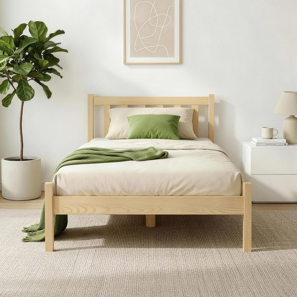 Artiss Bed Frame Wooden Single Size SOFIE Pine Timber Mattress Base OAK