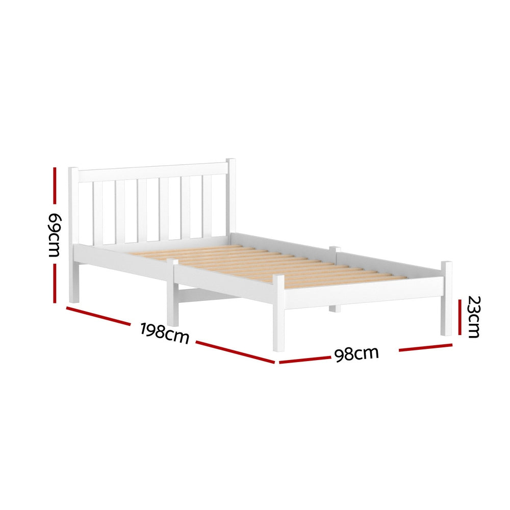 Single Size Wooden Bed Frame - White