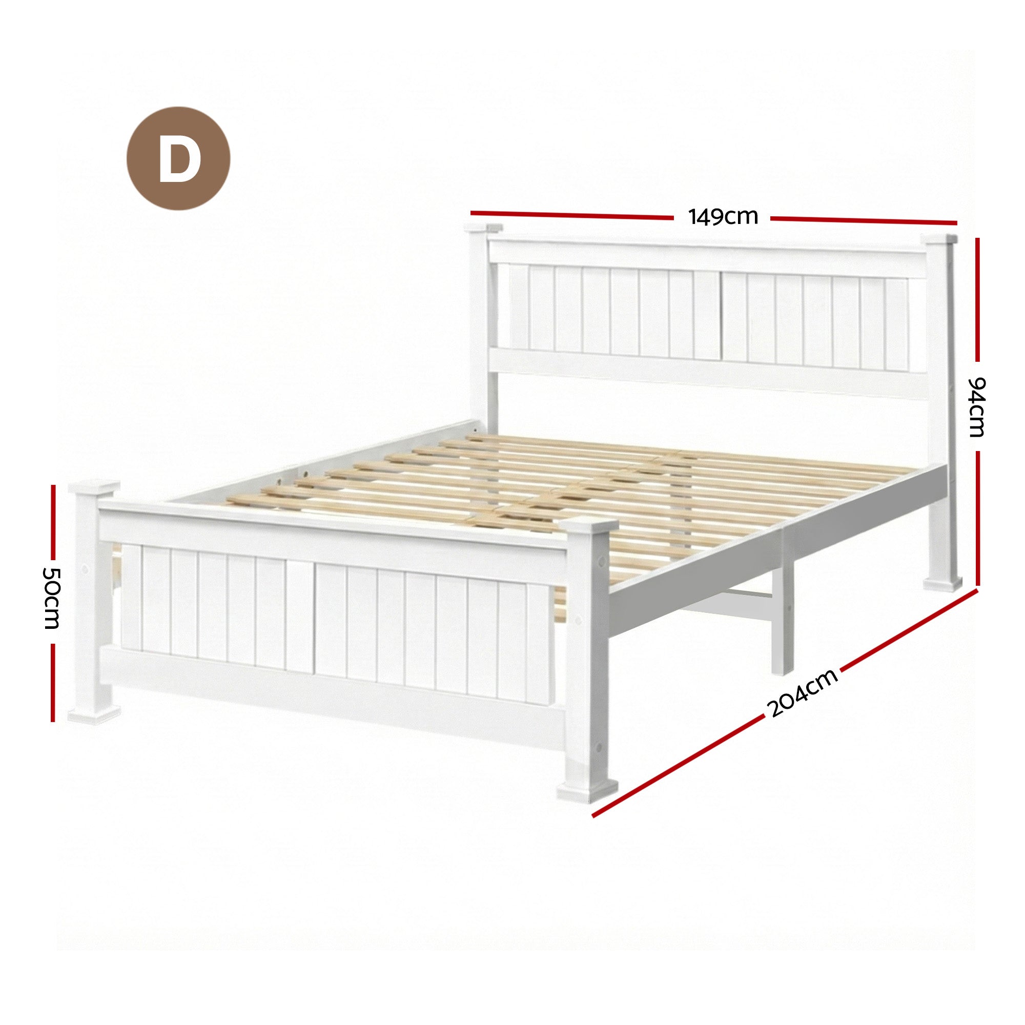 Double Size Wooden Bed Frame - White