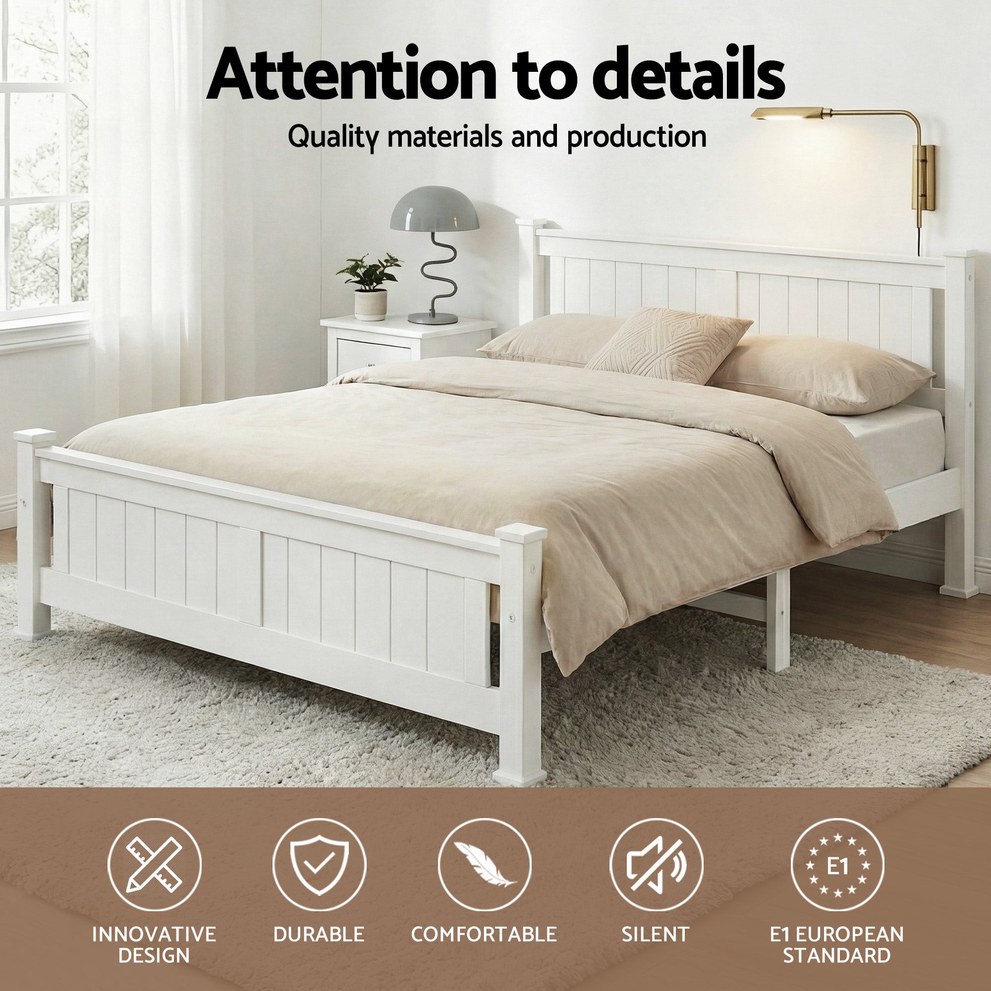 Double Size Wooden Bed Frame - White