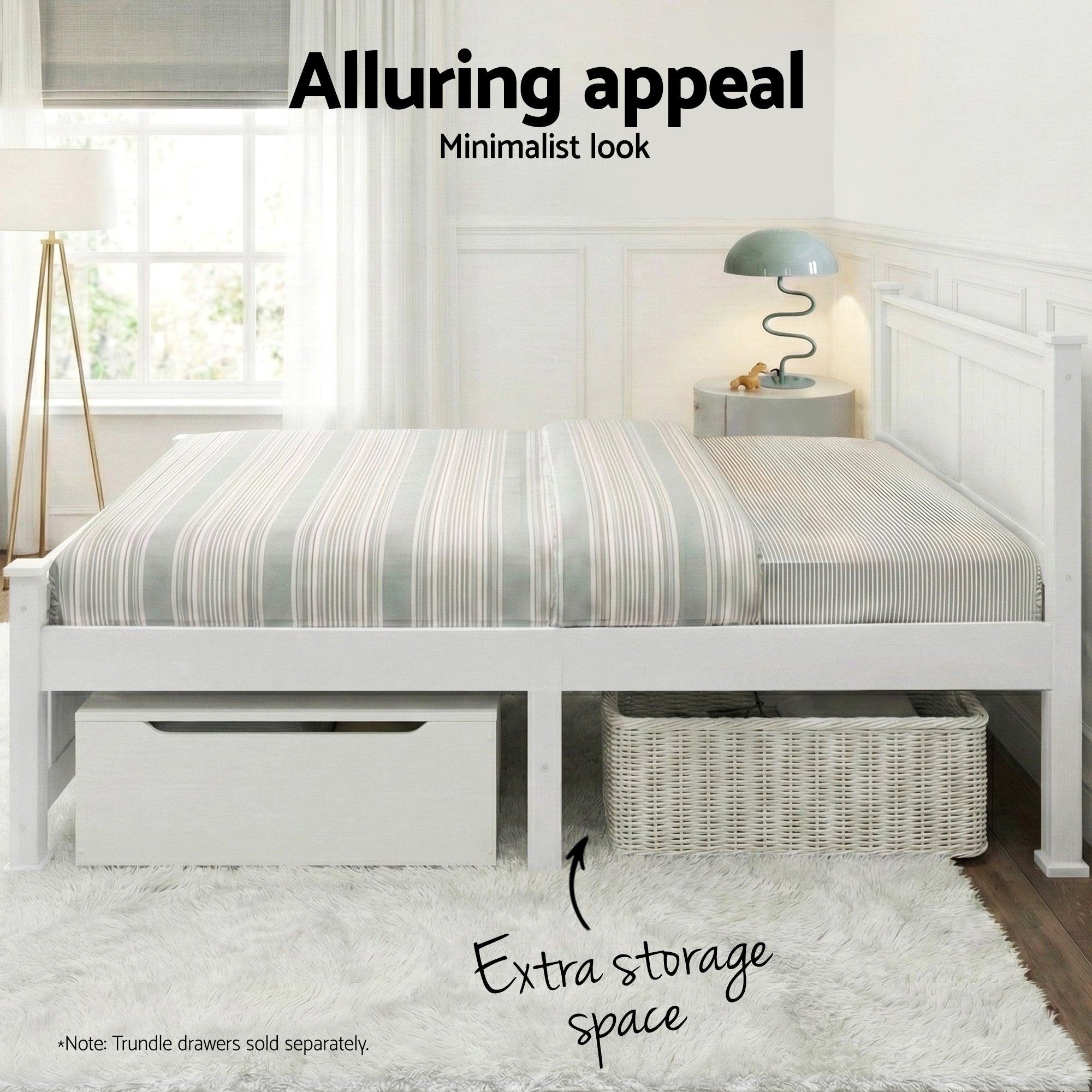 Double Size Wooden Bed Frame - White