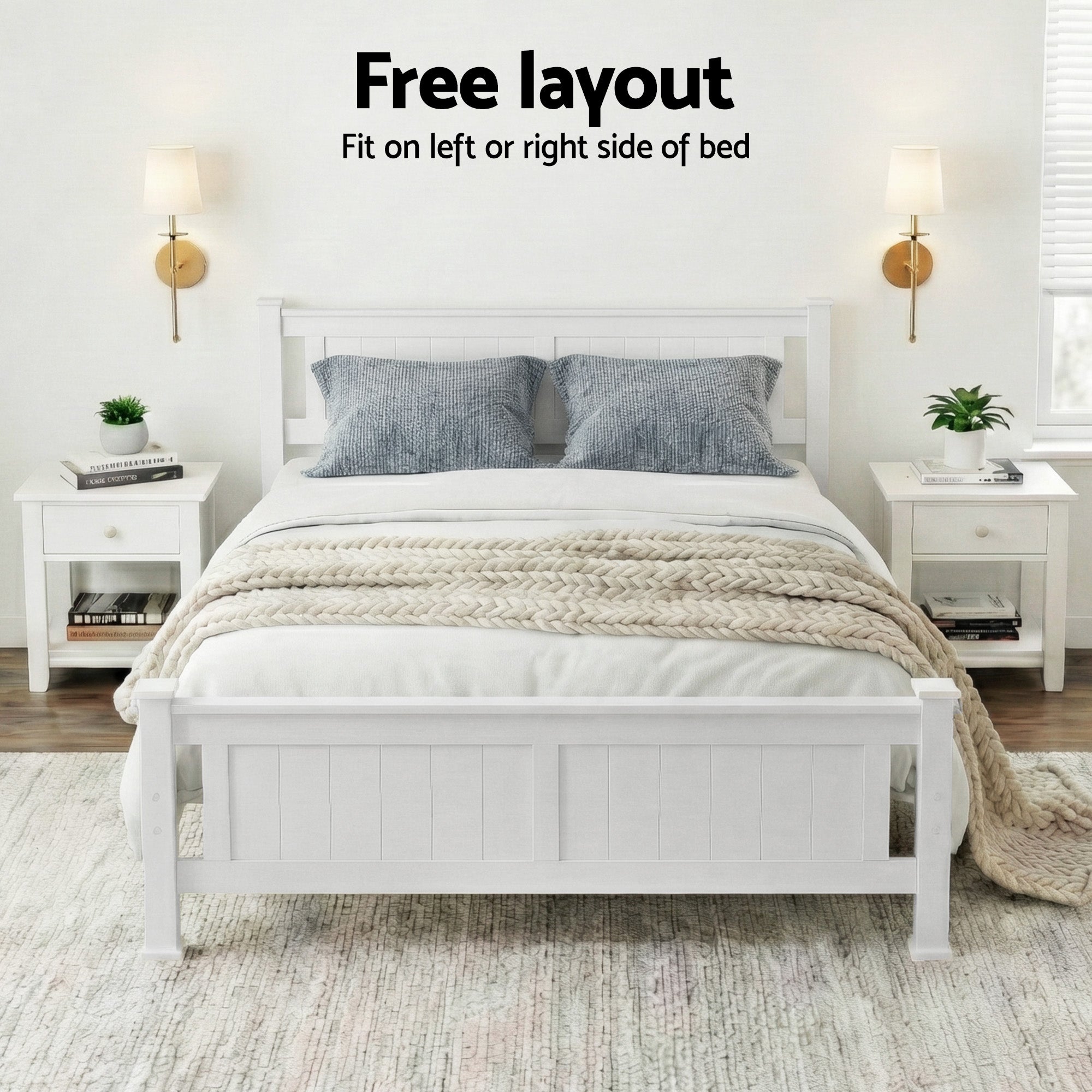 Double Size Wooden Bed Frame - White