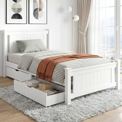Artiss Bed Frame King Single Size Wooden Platform with 2 Storage Drawers White