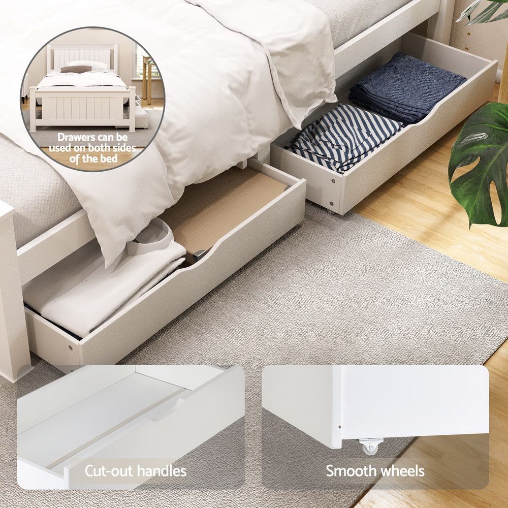 Artiss Bed Frame King Single Size Wooden Platform with 2 Storage Drawers White