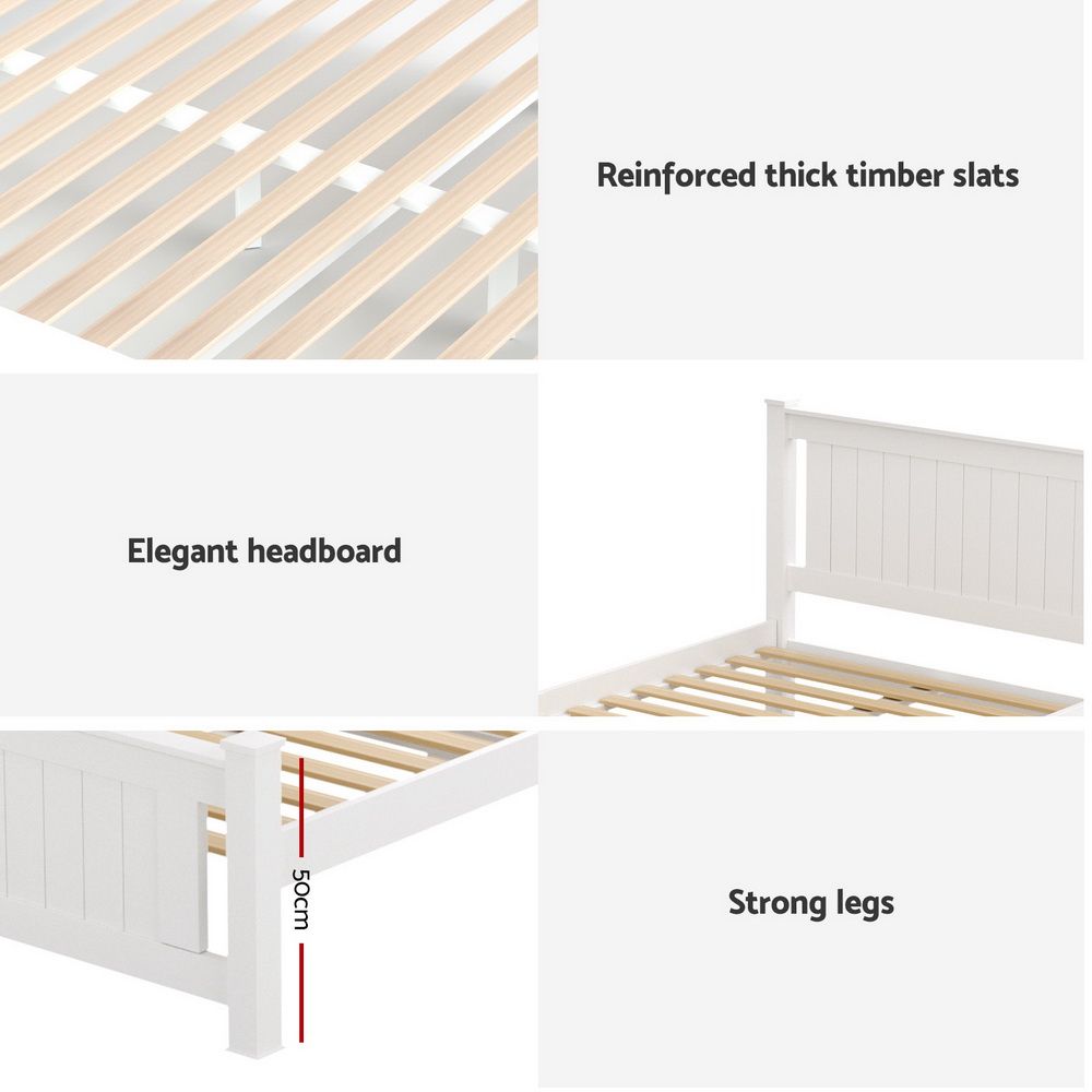 Artiss Bed Frame King Single Size Wooden Platform with 2 Storage Drawers White