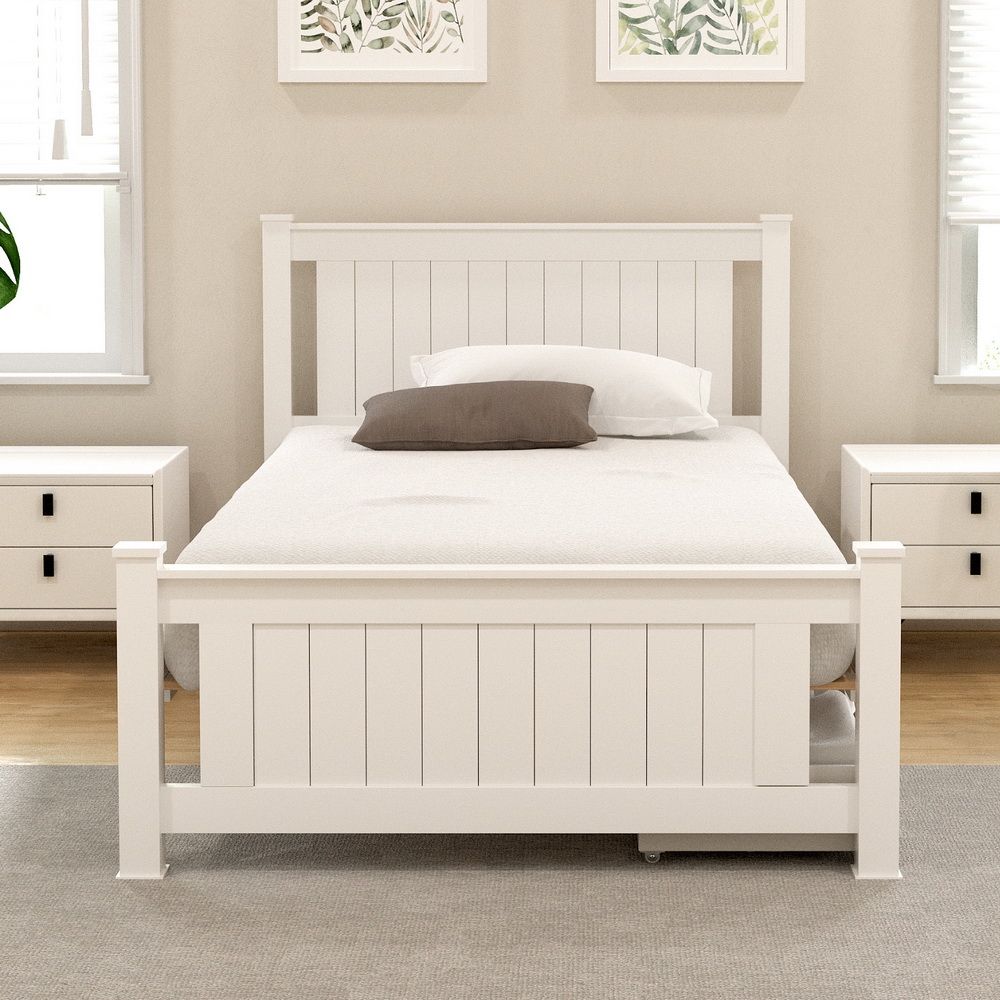 Artiss Bed Frame King Single Size Wooden Platform with 2 Storage Drawers White
