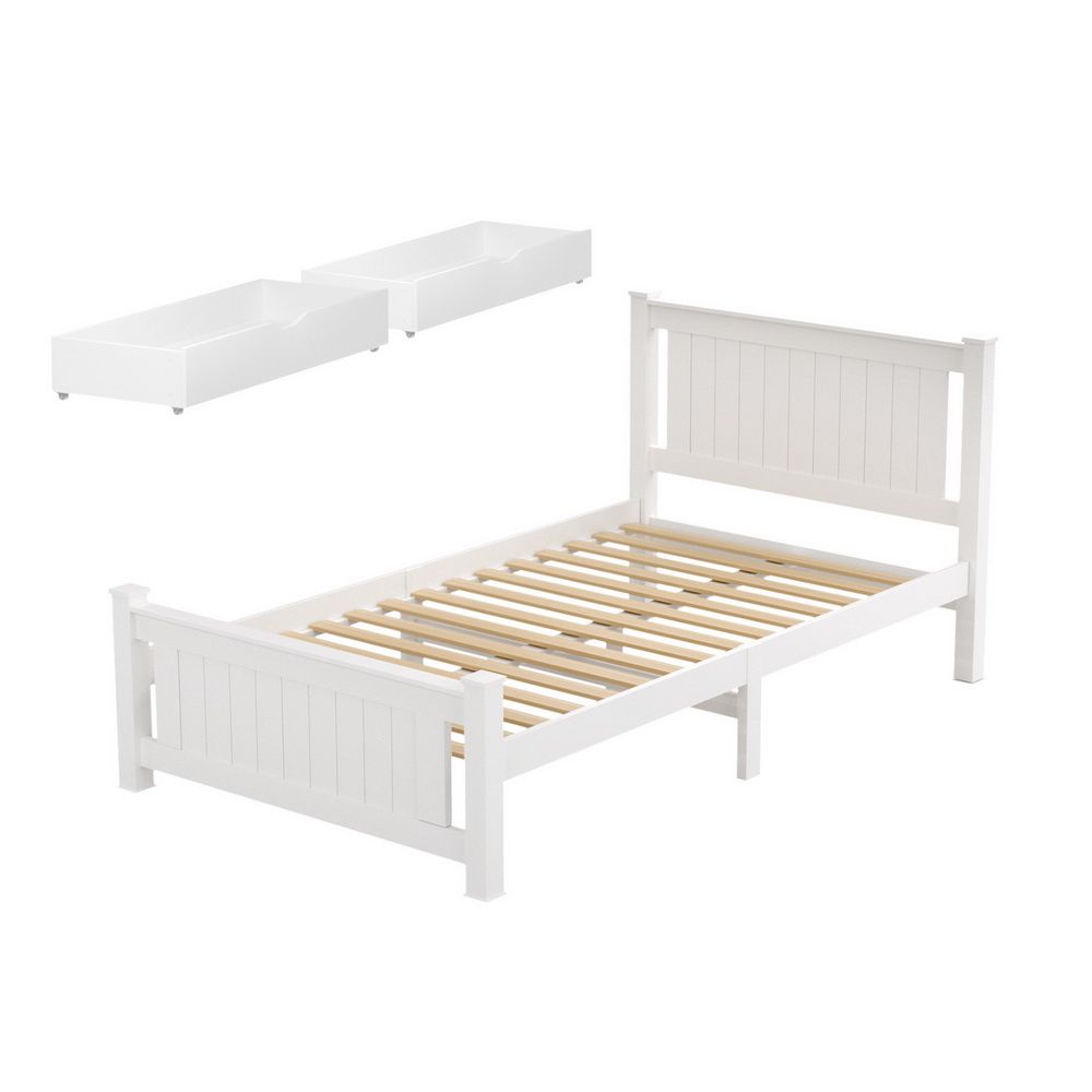 Artiss Bed Frame King Single Size Wooden Platform with 2 Storage Drawers White
