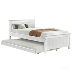 Artiss Wooden Trundle Bed Frame Timber Slat King Single Size White