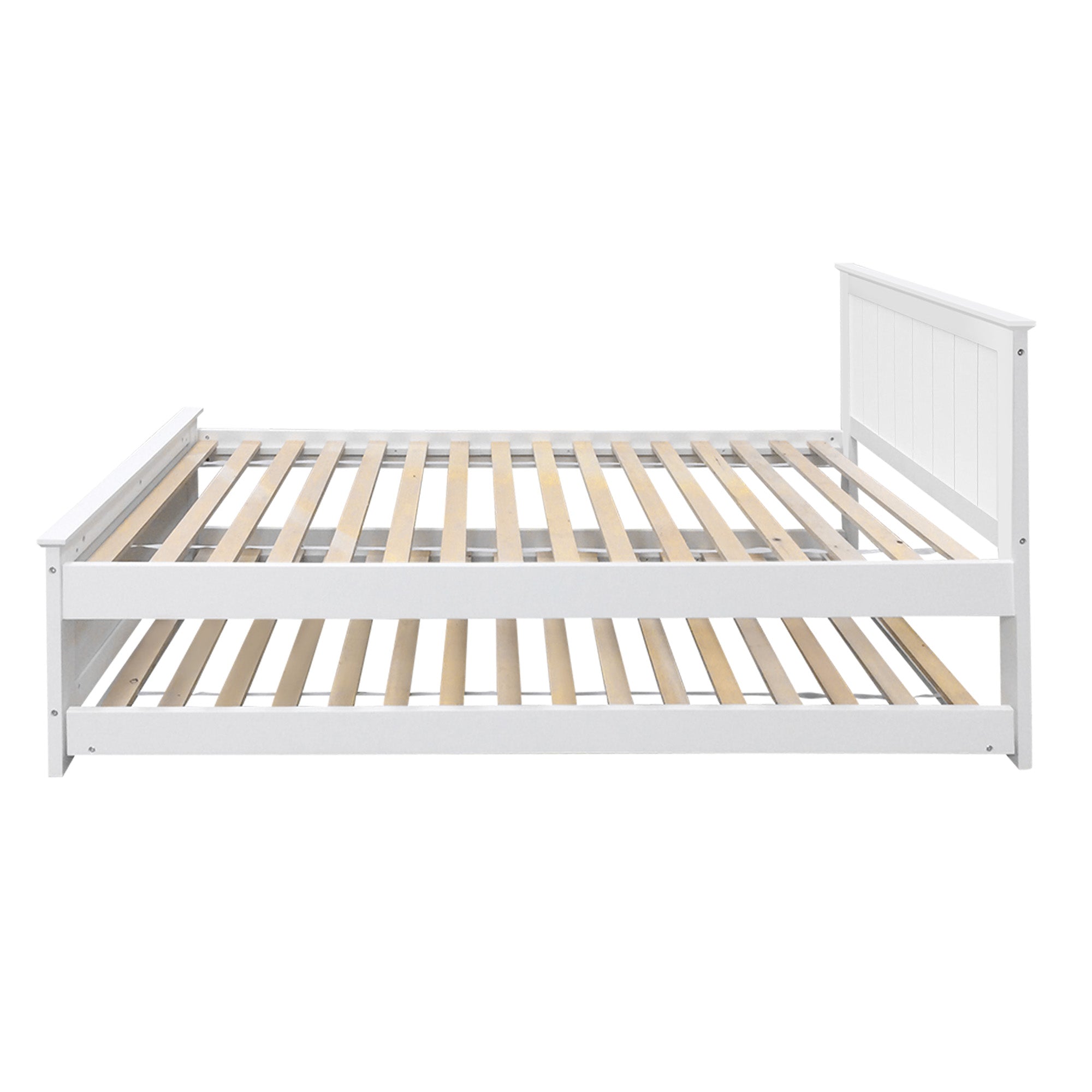 Artiss Wooden Trundle Bed Frame Timber Slat King Single Size White