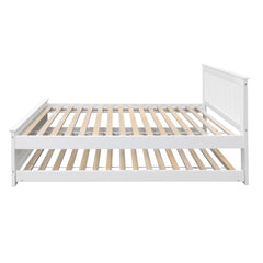 Artiss Wooden Trundle Bed Frame Timber Slat King Single Size White