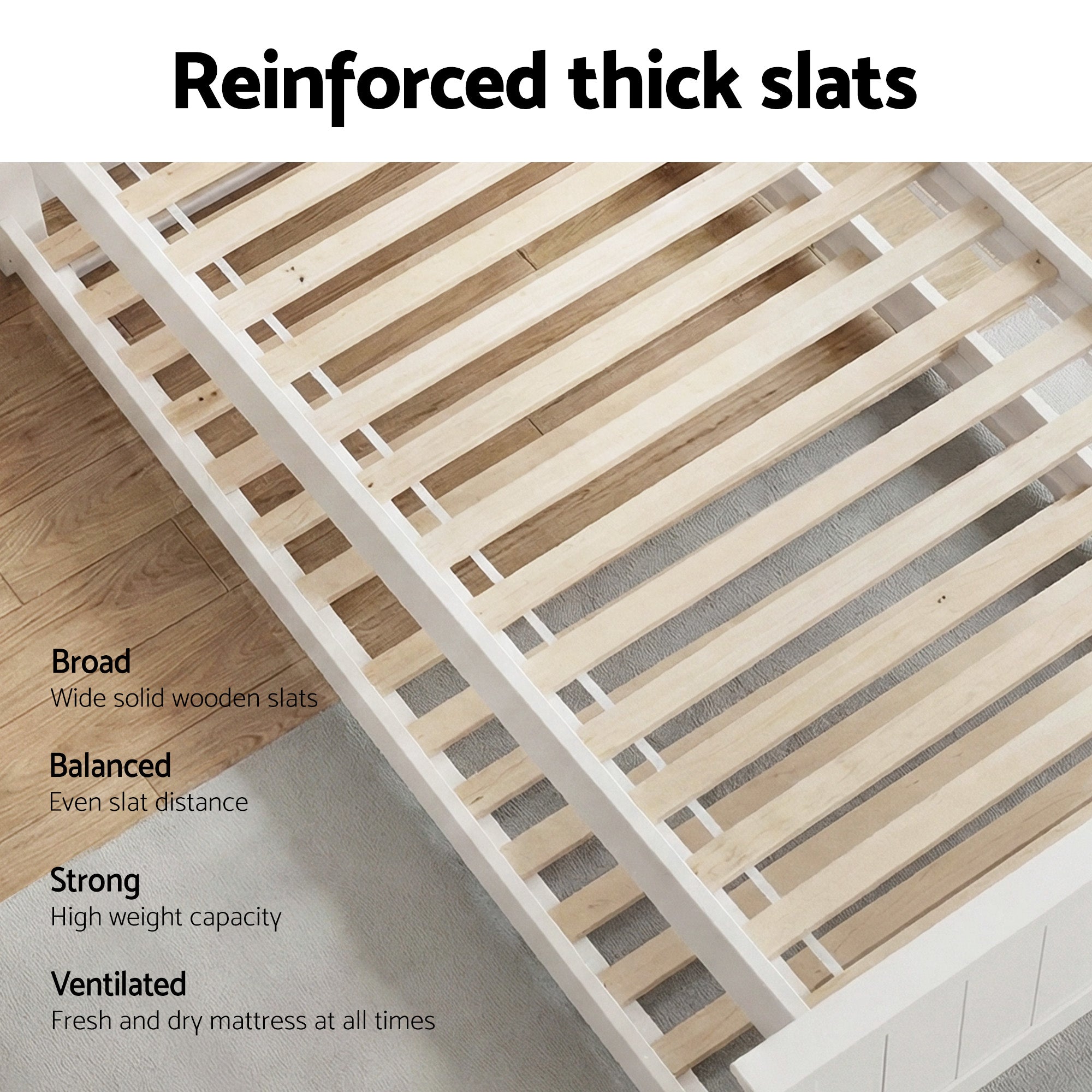 Artiss Wooden Trundle Bed Frame Timber Slat King Single Size White