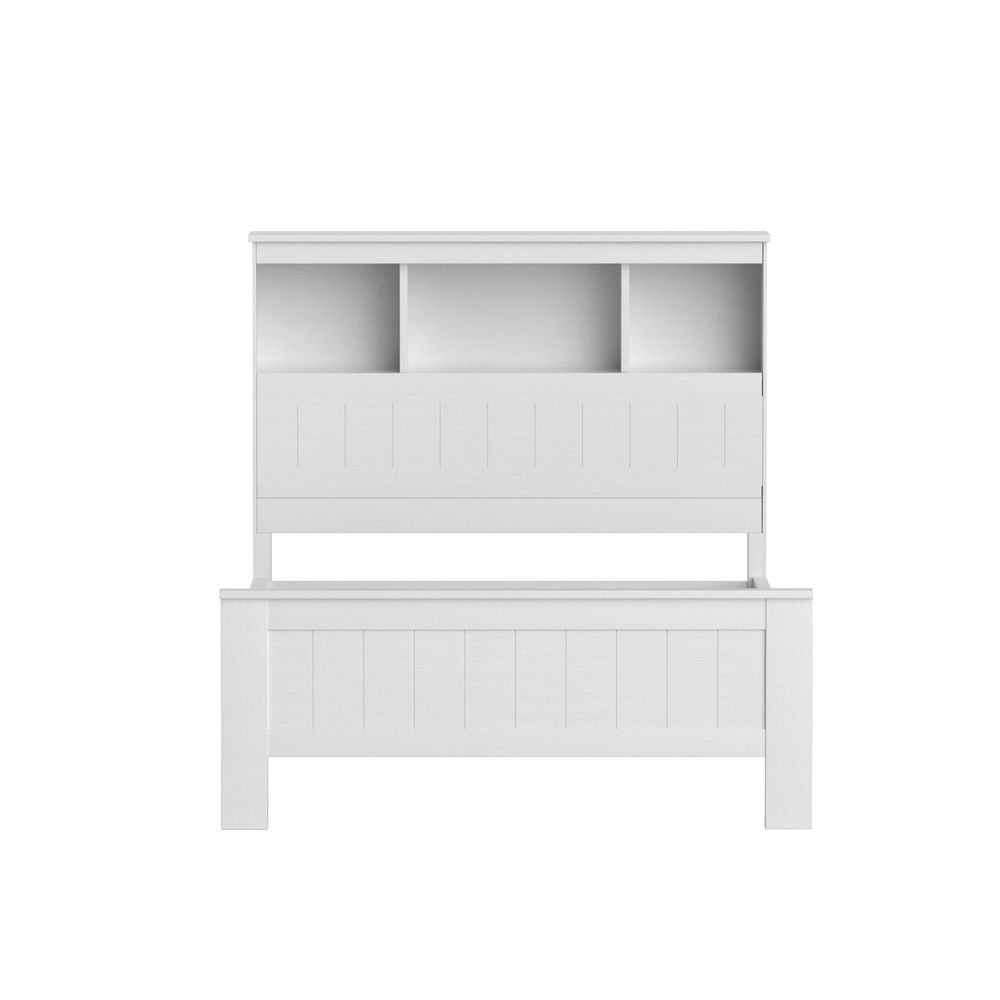 Artiss Bed Frame King Single Size Wooden with 3 Shelves Bed Head White