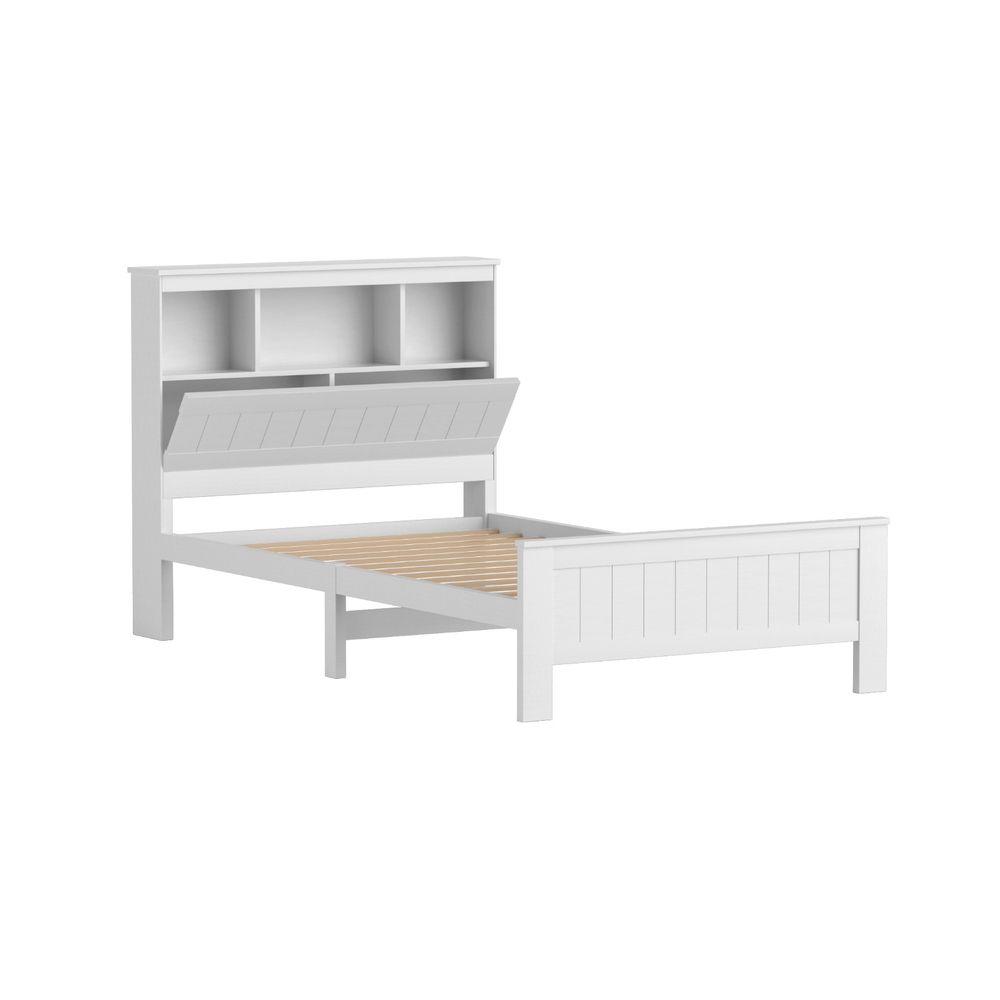 Artiss Bed Frame King Single Size Wooden with 3 Shelves Bed Head White