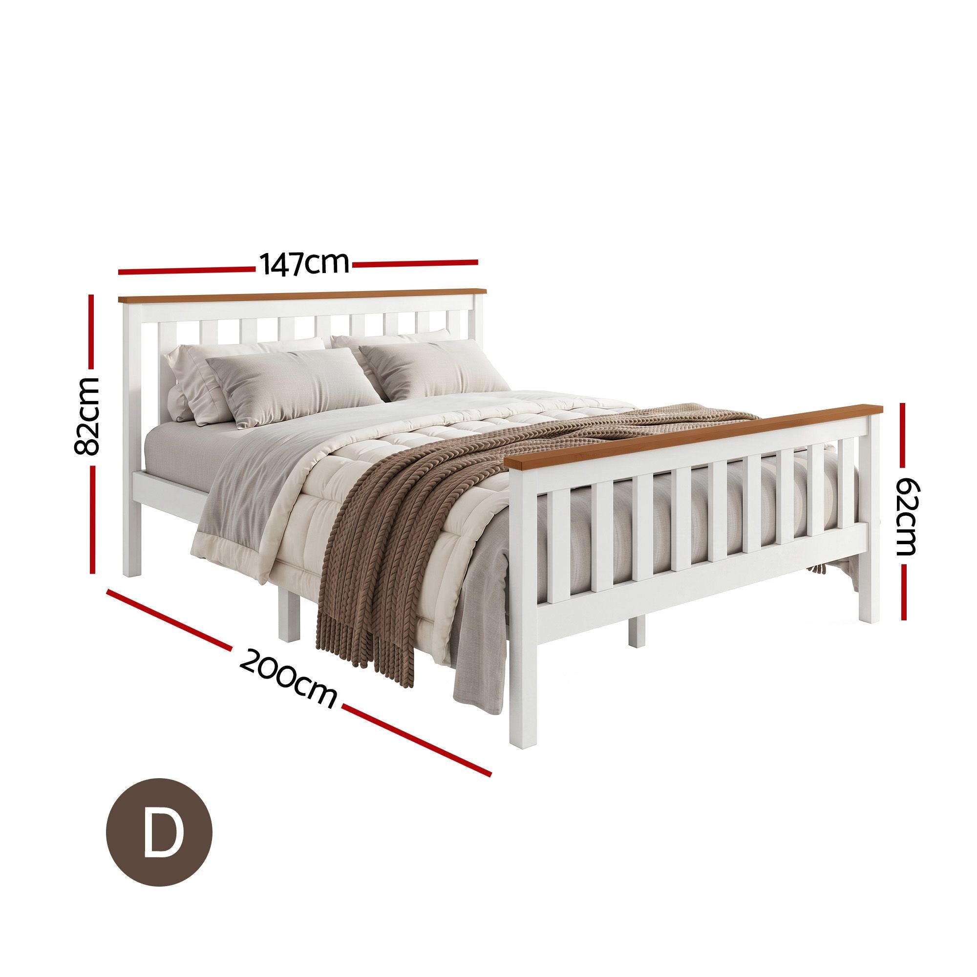Artiss Bed Frame Double Size Wooden Base Mattress Platform Timber White PONY