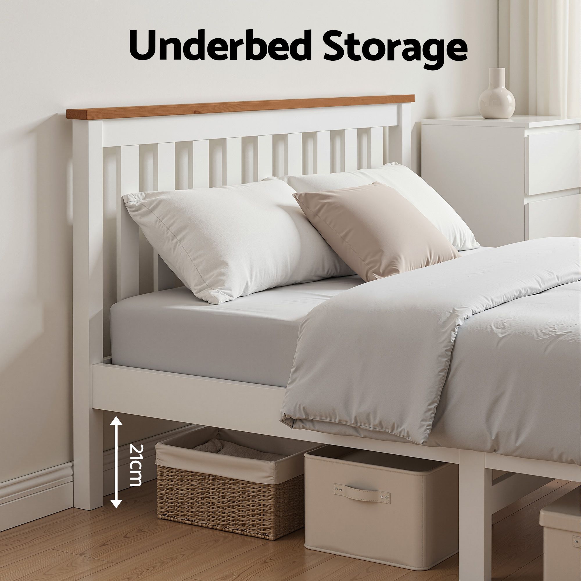 Artiss Bed Frame Double Size Wooden Base Mattress Platform Timber White PONY