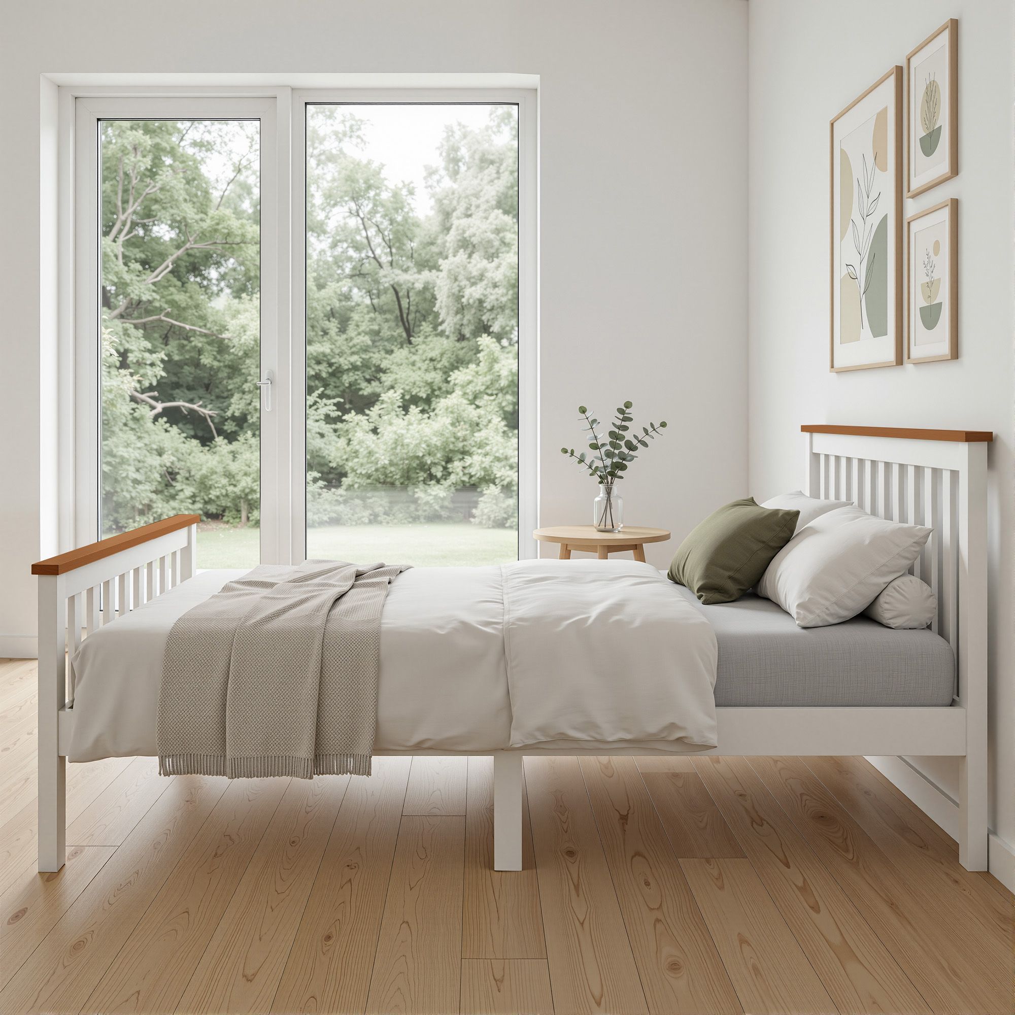 Artiss Bed Frame Double Size Wooden Base Mattress Platform Timber White PONY
