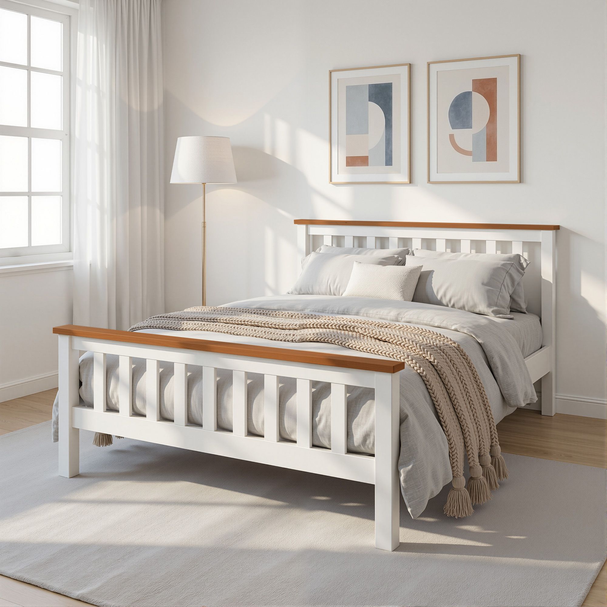 Artiss Bed Frame Double Size Wooden Base Mattress Platform Timber White PONY