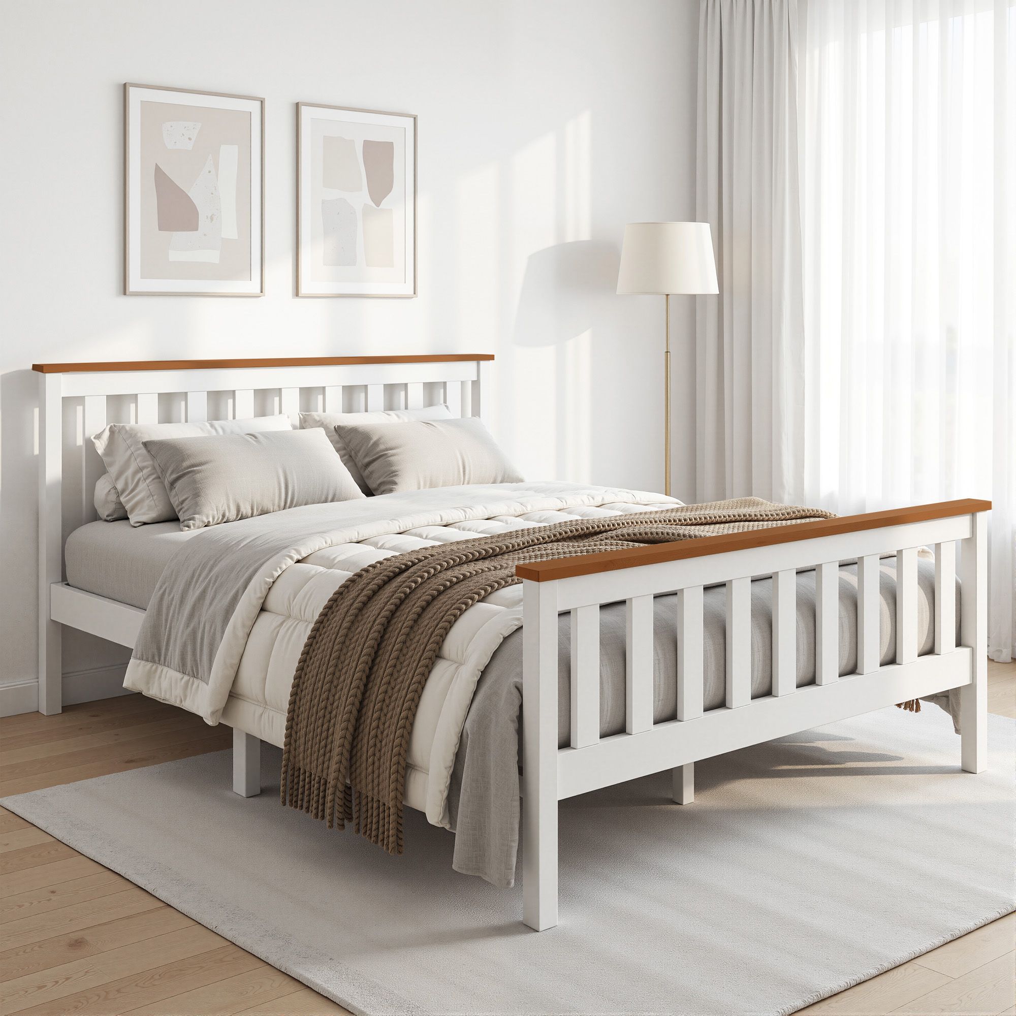 Artiss Bed Frame Double Size Wooden Base Mattress Platform Timber White PONY