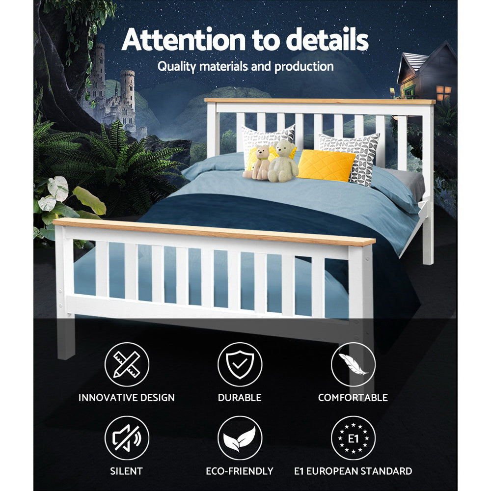 Artiss Bed Frame Double Size Wooden Base Mattress Platform Timber White PONY