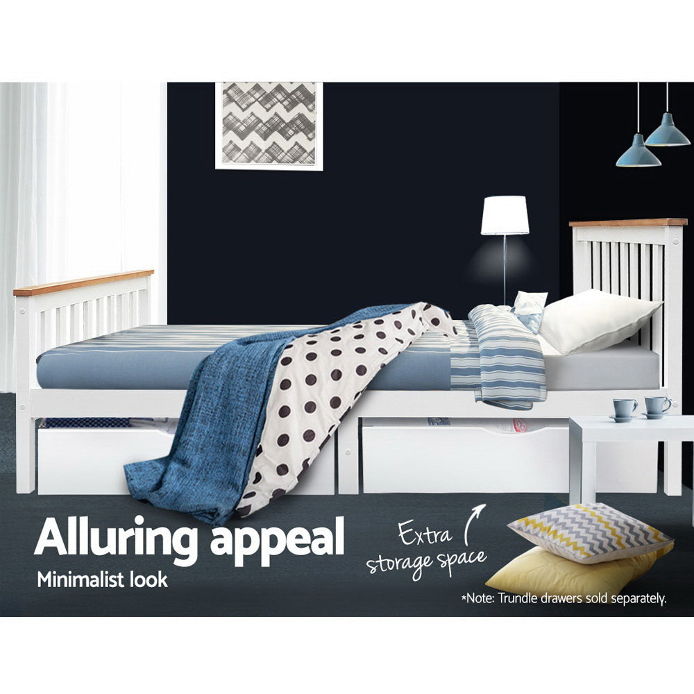 Artiss Bed Frame Double Size Wooden Base Mattress Platform Timber White PONY