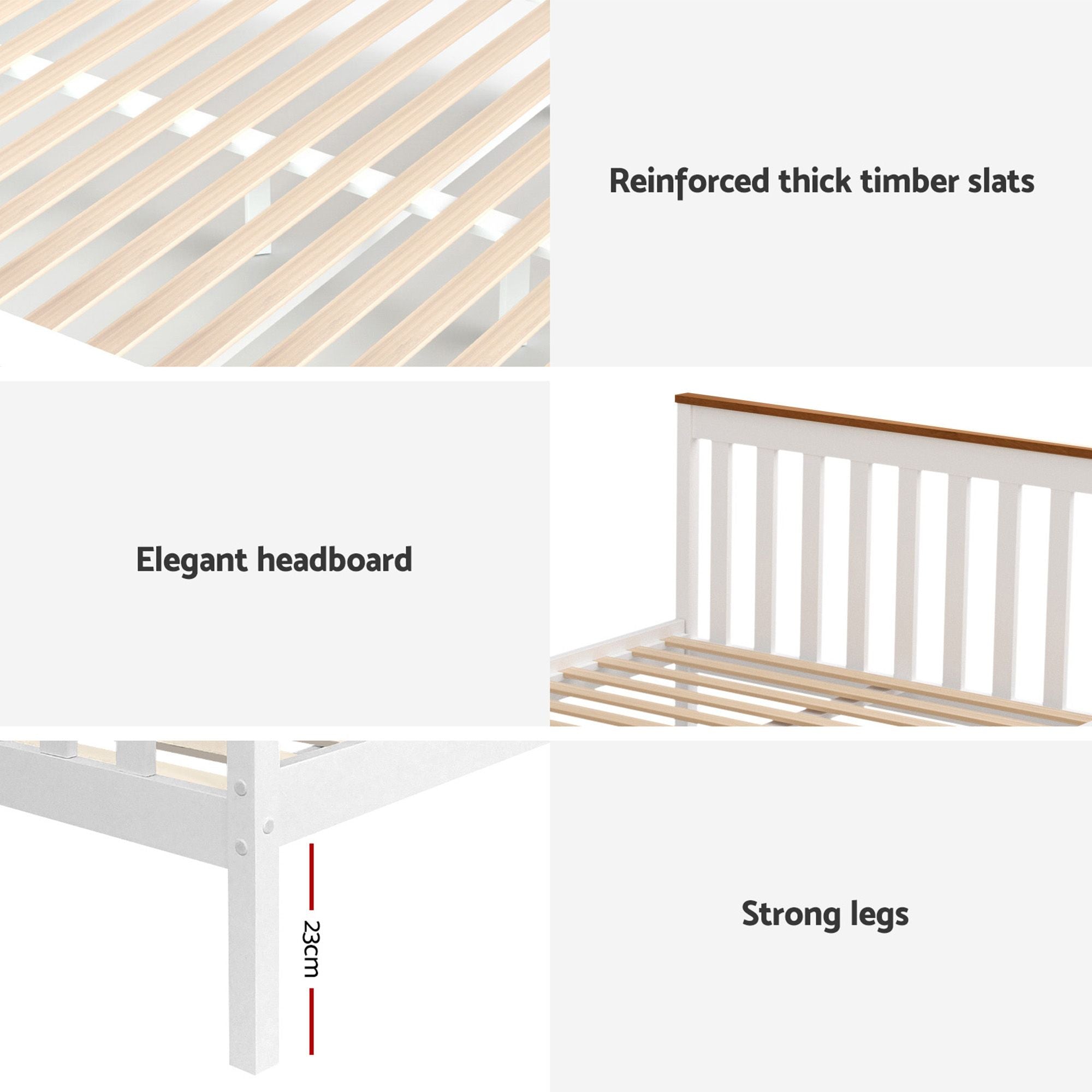 Artiss Bed Frame Double Size Wooden Platform with 2 Storage Drawers White PONY
