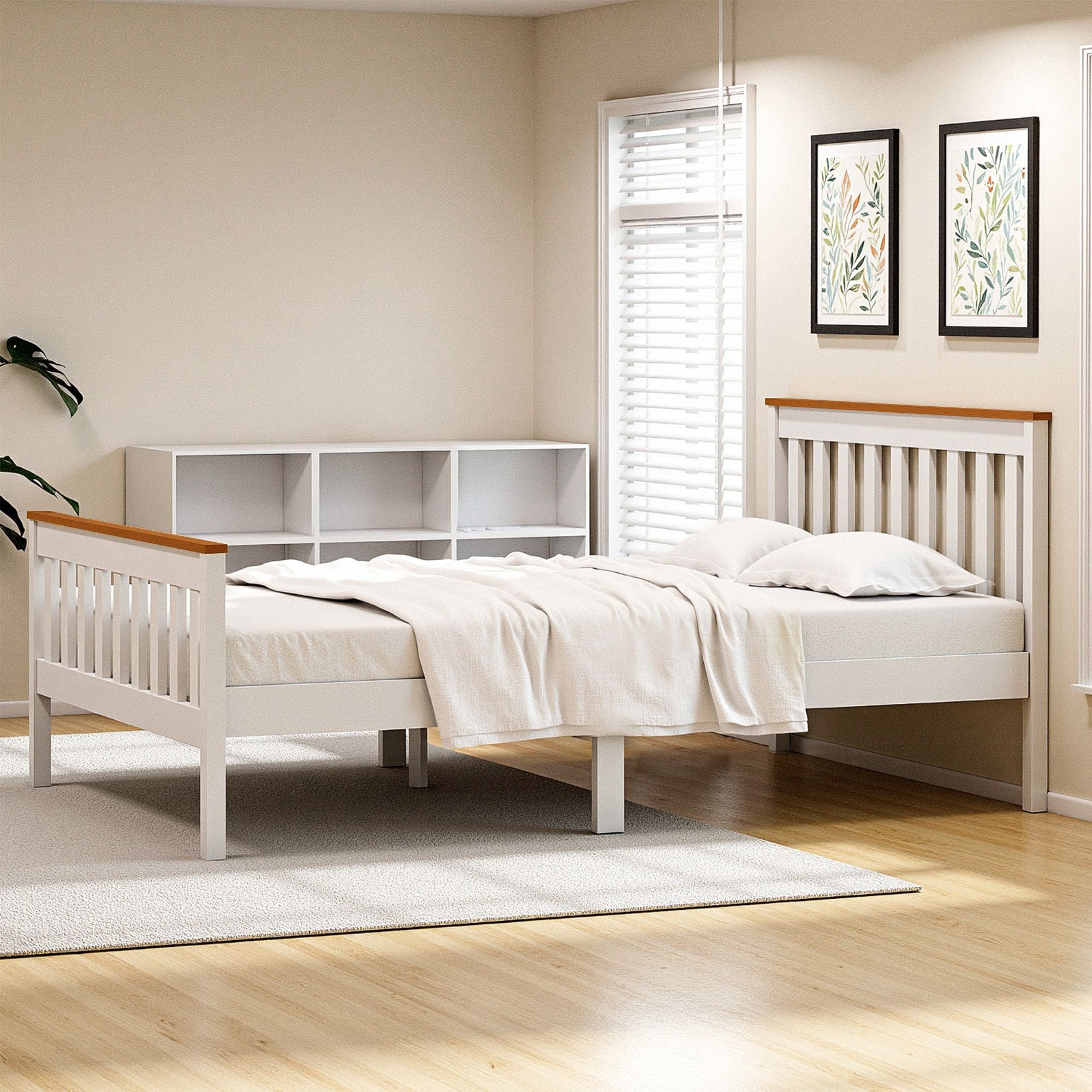Artiss Bed Frame Single Size Wooden Platform with 2 Storage Drawers White PONY