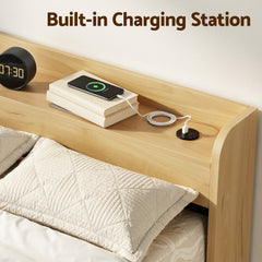 Artiss King Single Bed Frame with 2 Drawers Platform Bed with Headboard Bed Base with USB Ports Natural