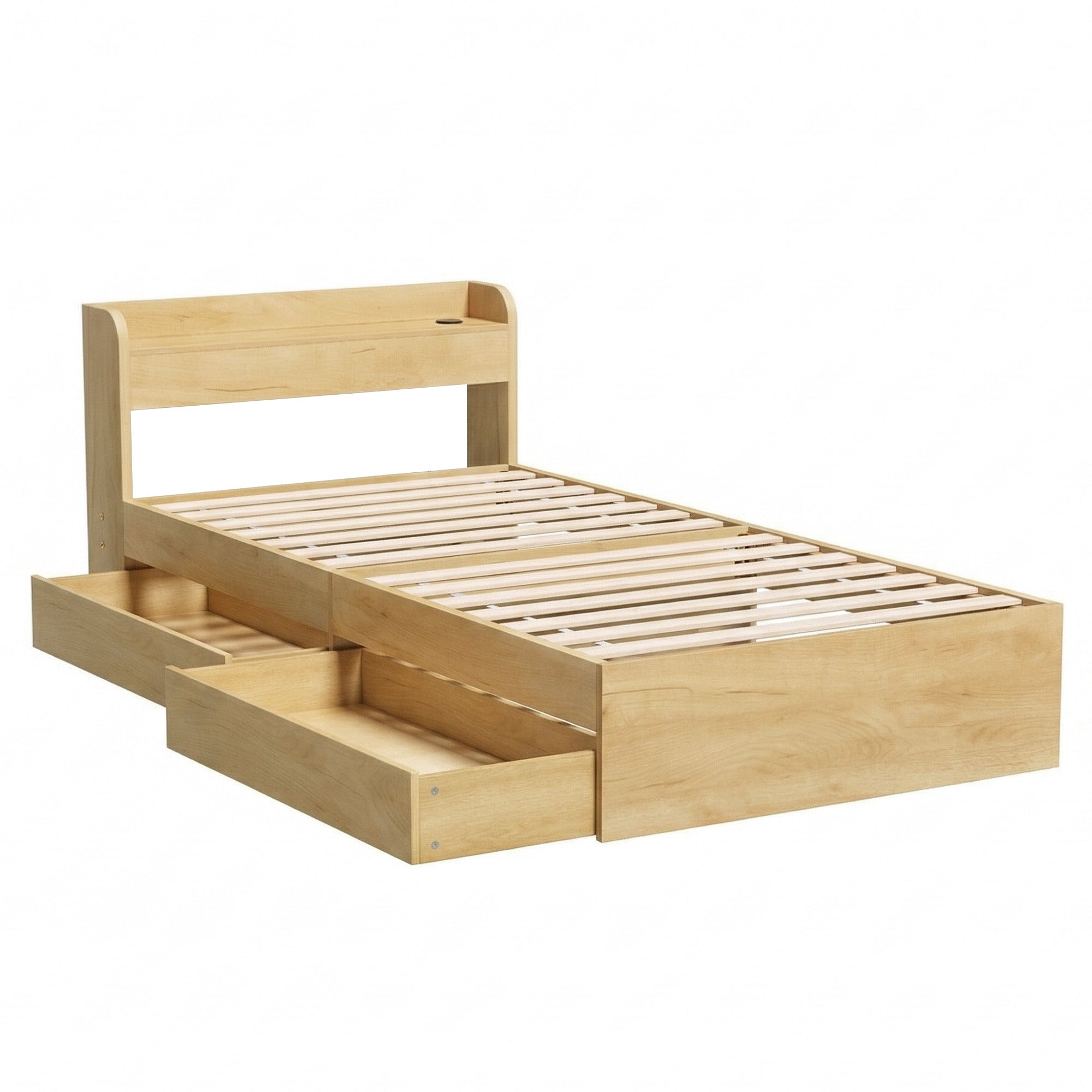 Artiss King Single Bed Frame with 2 Drawers Platform Bed with Headboard Bed Base with USB Ports Natural
