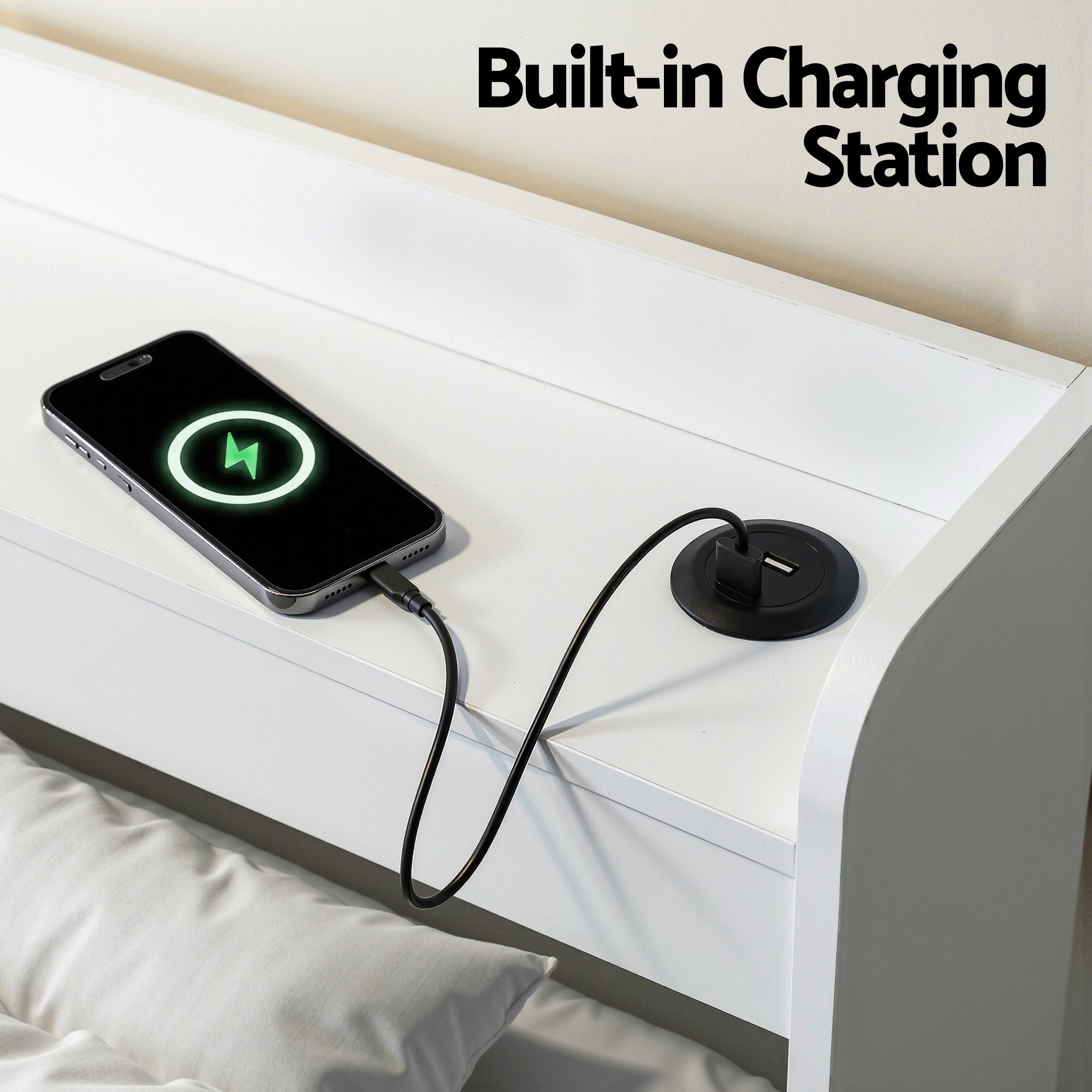 Artiss Bed Frame King Single Size with Charging Ports and 2 Drawers AURA