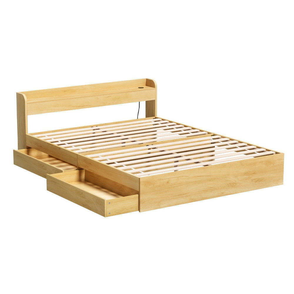 Artiss Bed Frame Queen Size with Charging Ports and 2 Drawers AURA