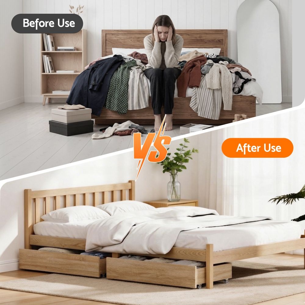 Artiss 2pcs Under Bed Storage with Wheels Rolling Wooden Drawers King Single & Queen