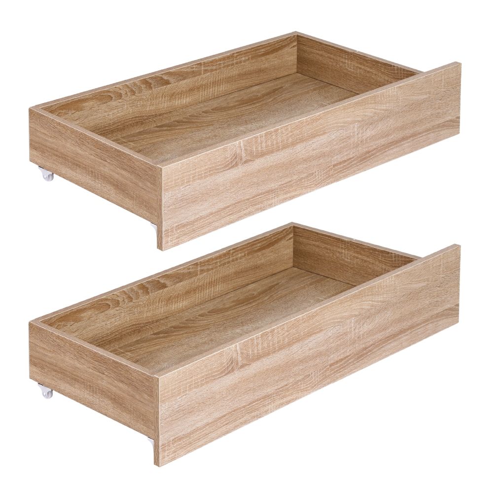 Artiss 2pcs Under Bed Storage with Wheels Rolling Wooden Drawers Single & Double