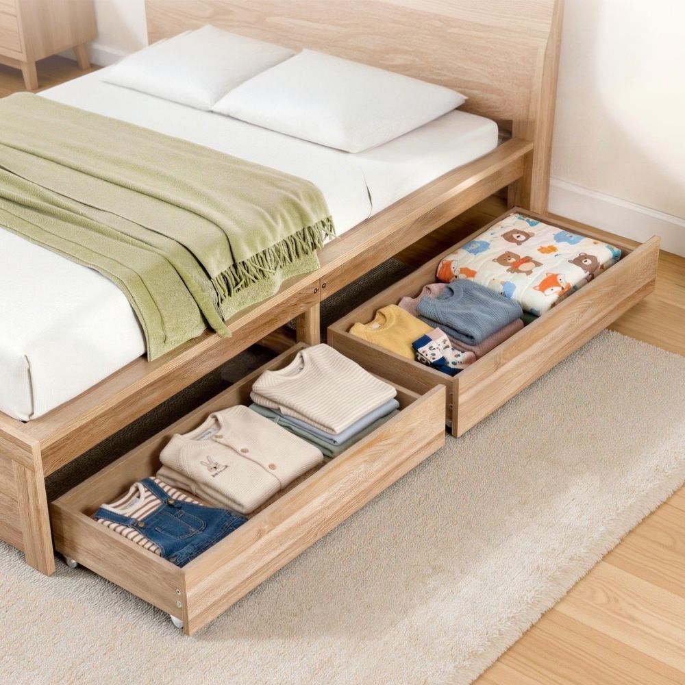 Artiss 2pcs Under Bed Storage with Wheels Rolling Wooden Drawers Single & Double
