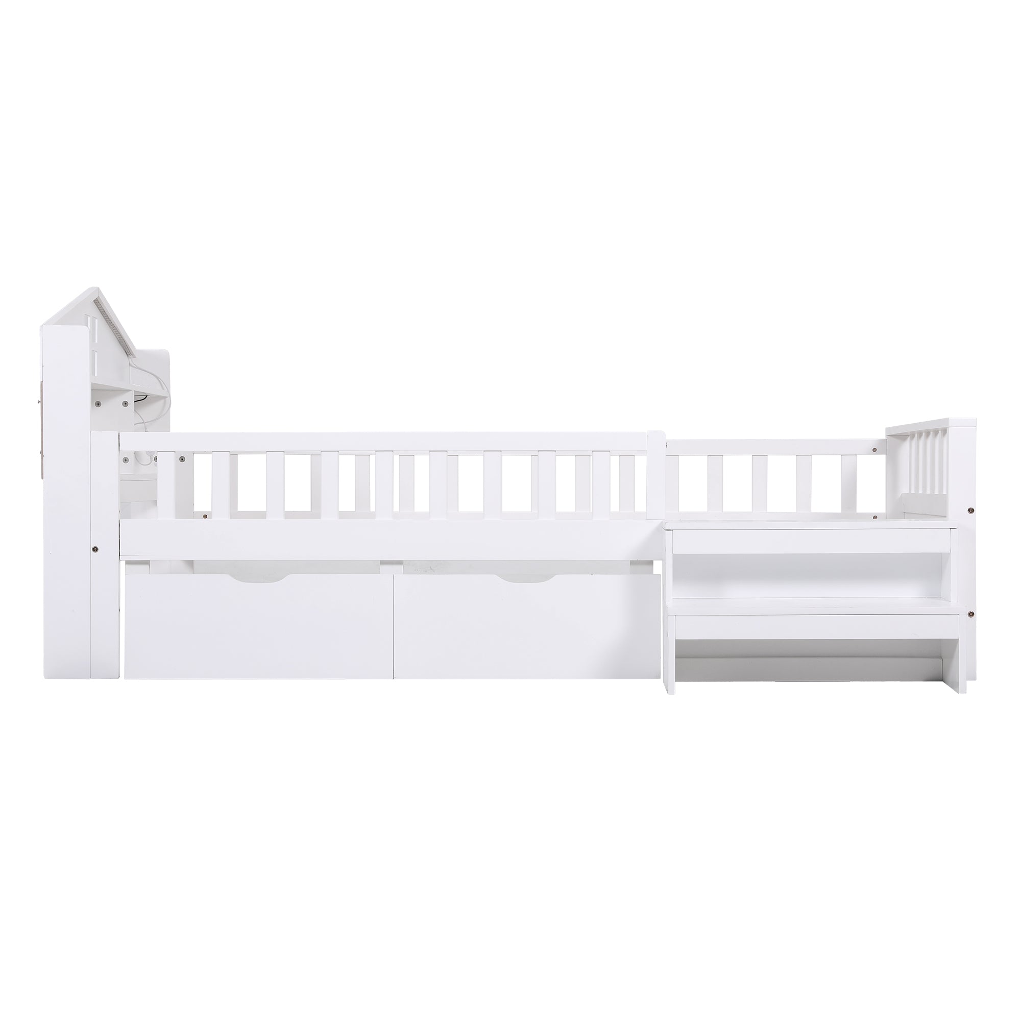 Artiss Single Bed Frame with 2 Storage Drawers, Montessori Bed with Headboard, 2 USB Ports & Led Light, Solid Wood Platform Bed Base with Safety Rail