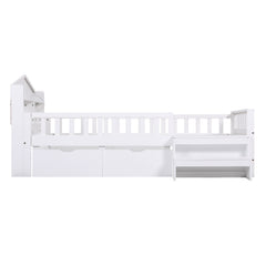 Artiss Single Bed Frame with 2 Storage Drawers, Montessori Bed with Headboard, 2 USB Ports & Led Light, Solid Wood Platform Bed Base with Safety Rail