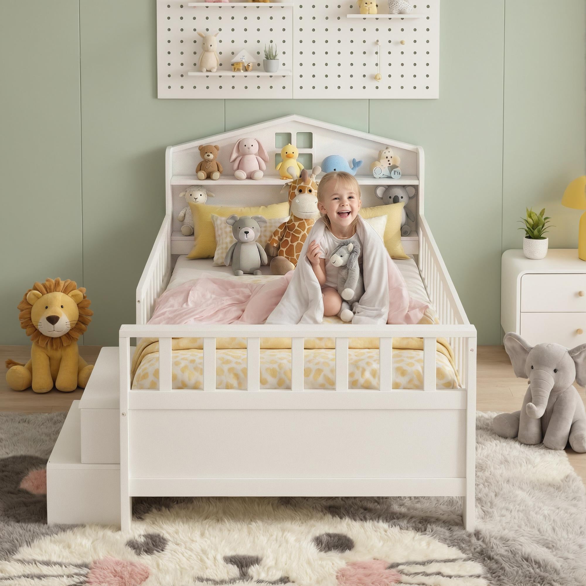 Artiss Single Bed Frame with 2 Storage Drawers, Montessori Bed with Headboard, 2 USB Ports & Led Light, Solid Wood Platform Bed Base with Safety Rail