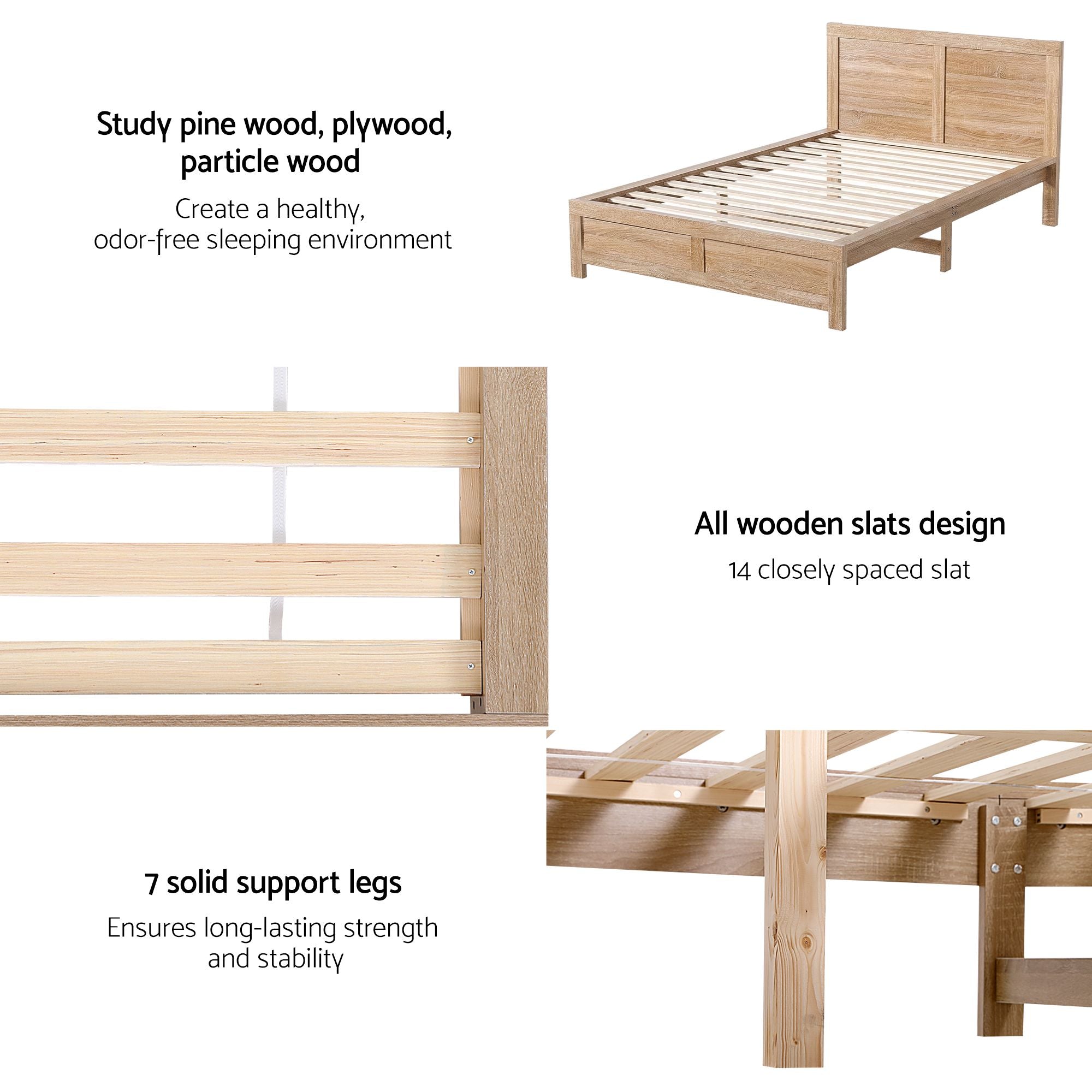 Artiss Single Bed Frame with 2 Drawers Wooden Bed Base Walnut