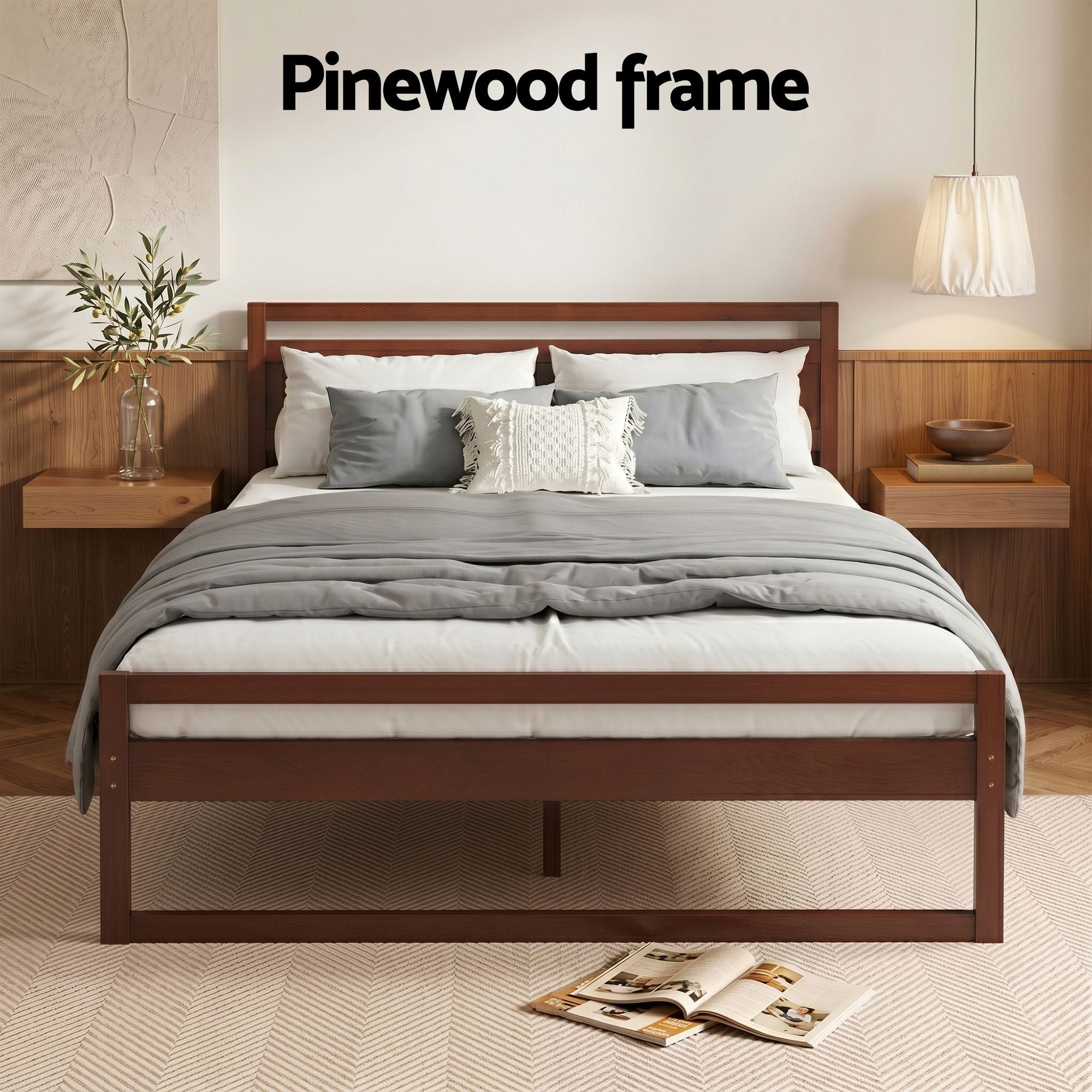 Artiss Bed Frame Double Size Wooden Walnut WITTON