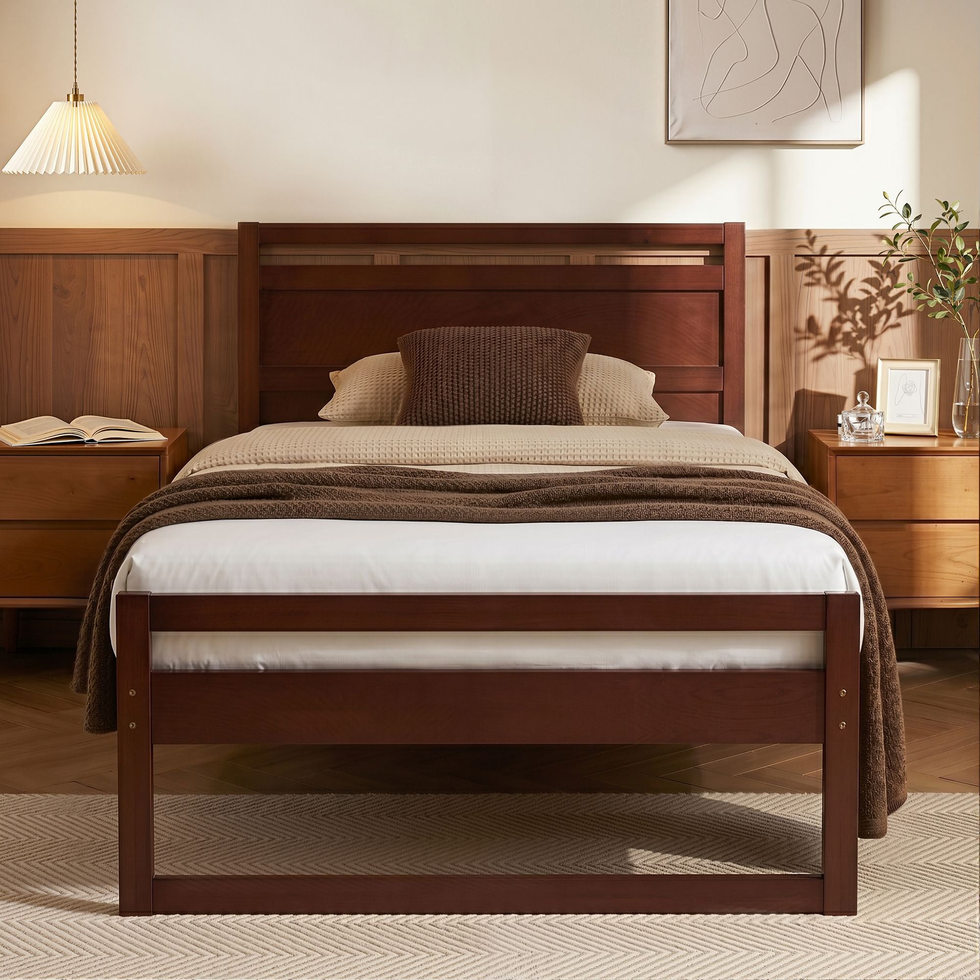 Artiss Bed Frame King Single Size Wooden Walnut WITTON
