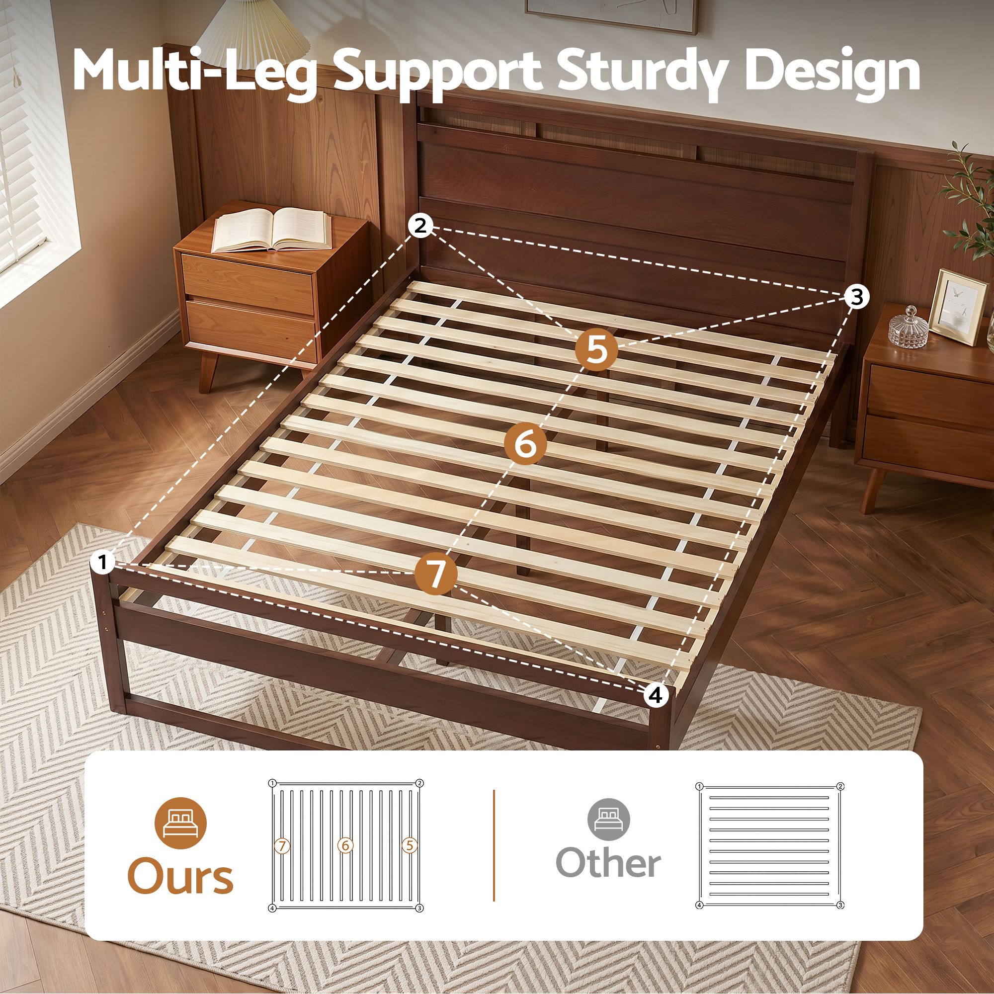 Artiss Bed Frame Queen Size Wooden Walnut WITTON