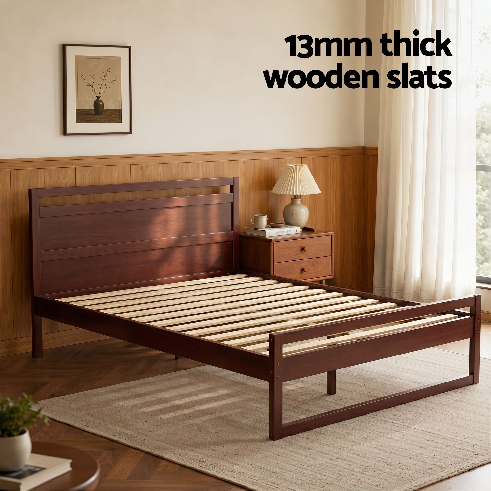 Artiss Bed Frame Queen Size Wooden Walnut WITTON