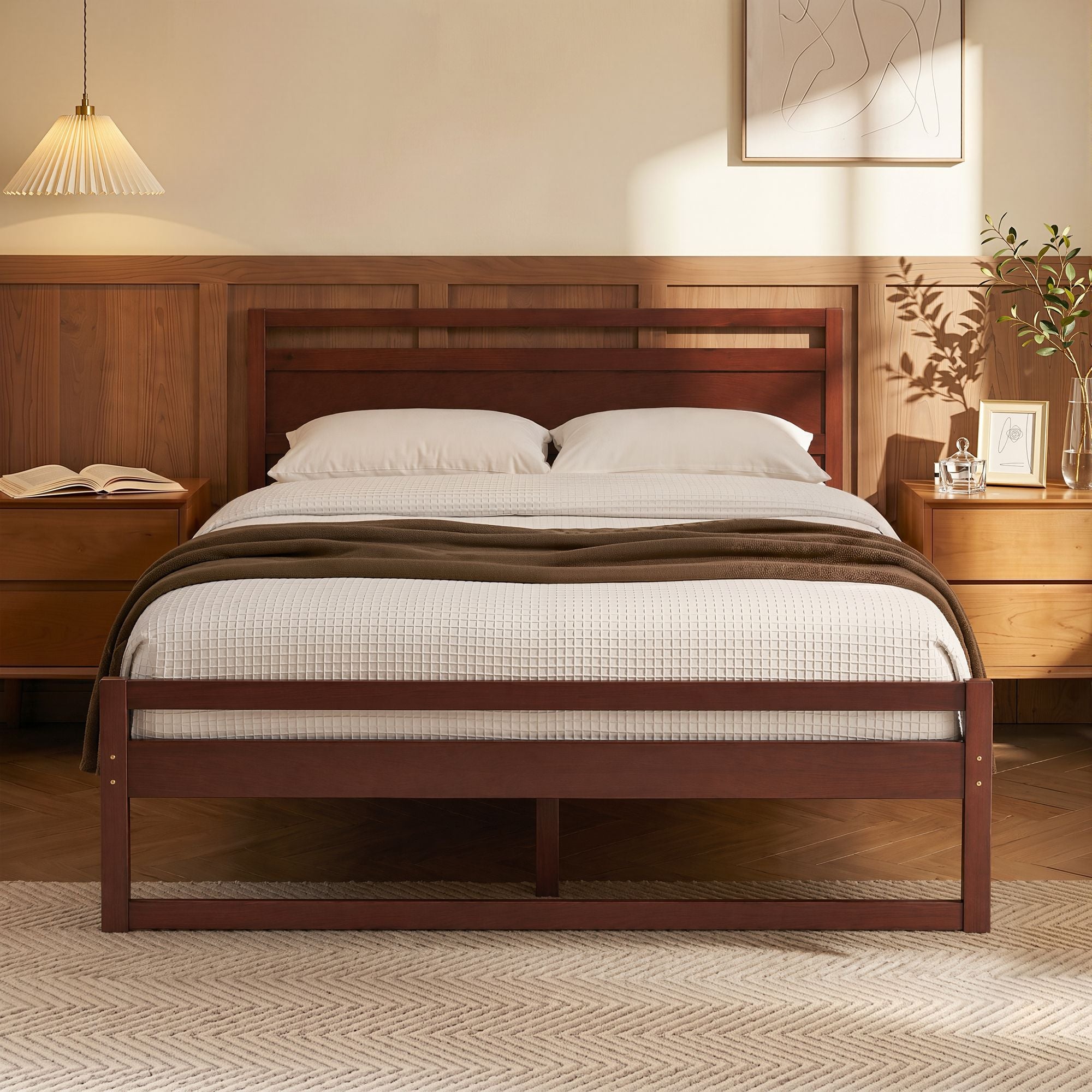 Artiss Bed Frame Queen Size Wooden Walnut WITTON
