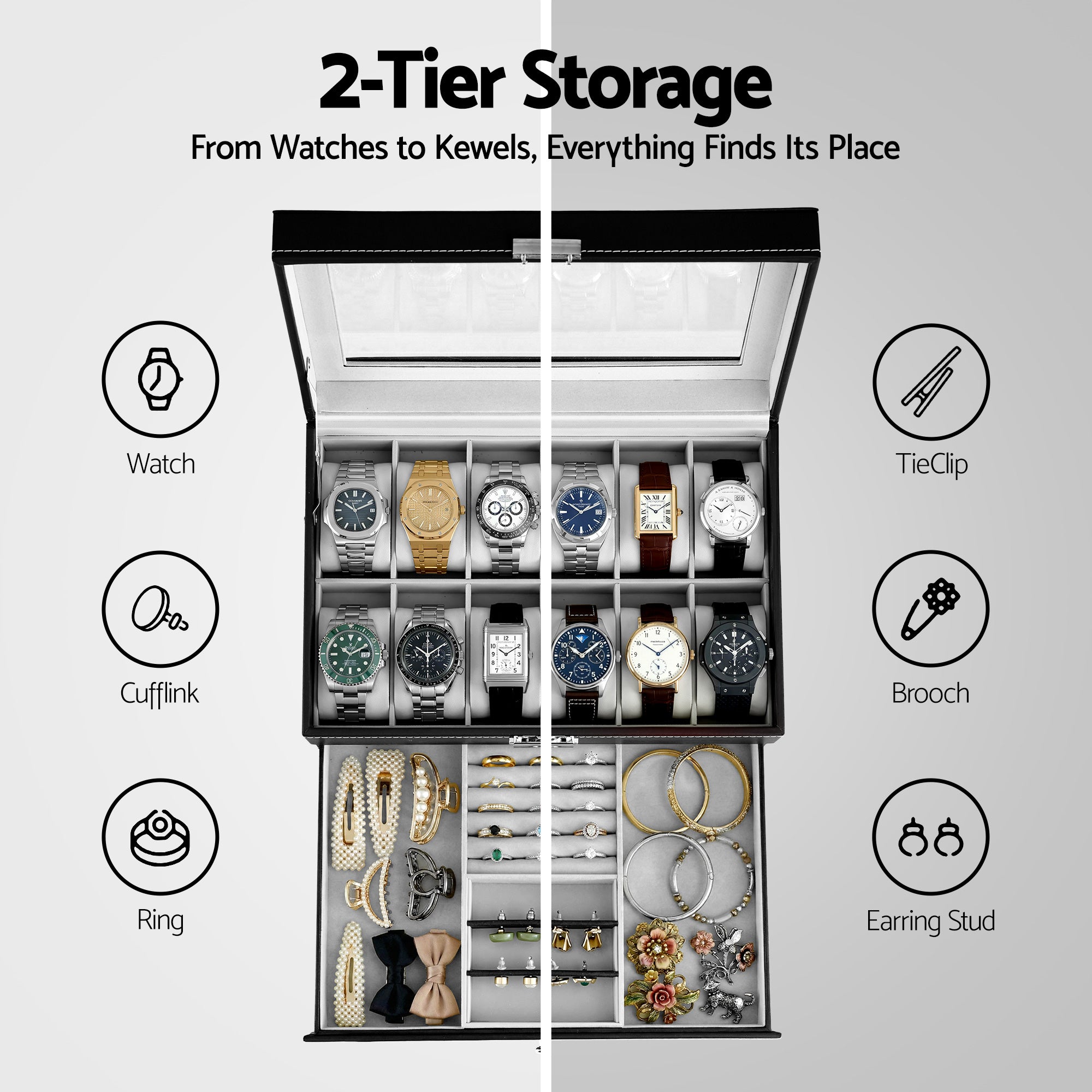 Embellir 12 Grids Watch Box Organizer Case Free Delivery